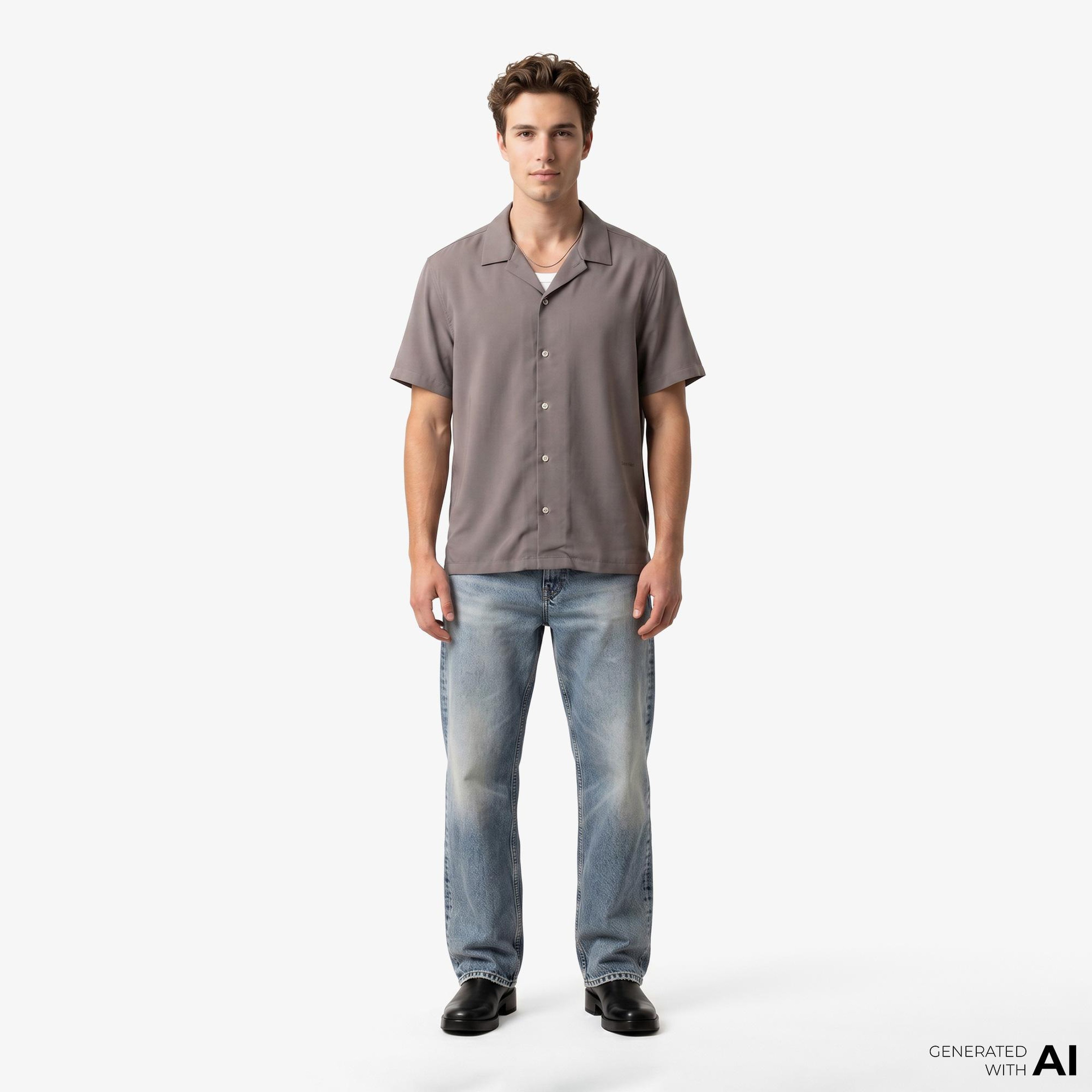 Calvin Klein Camp Collar Drapey Modal Erkek Kahverengi Gömlek