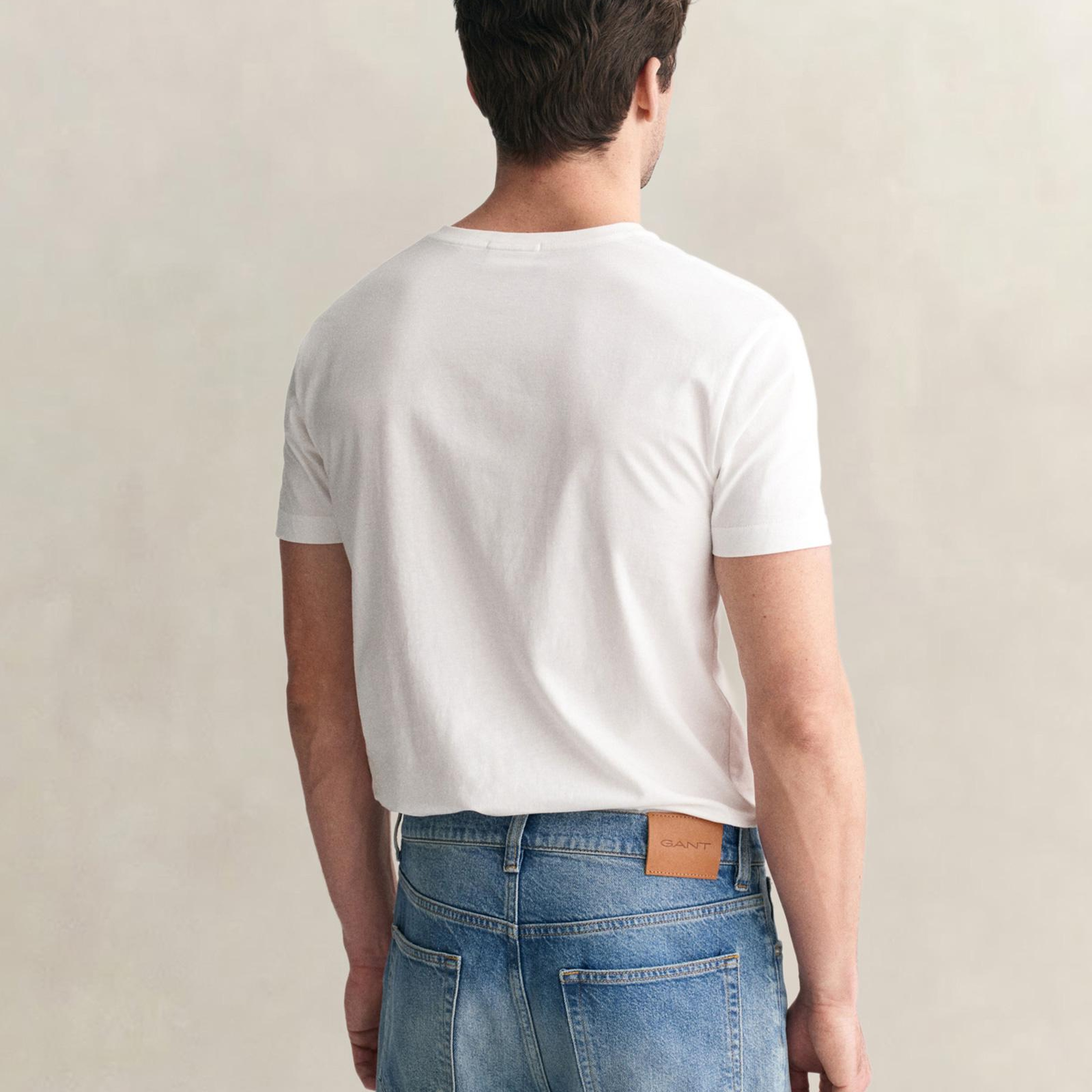 GANT Erkek Beyaz Slim Fit V Yaka T-Shirt