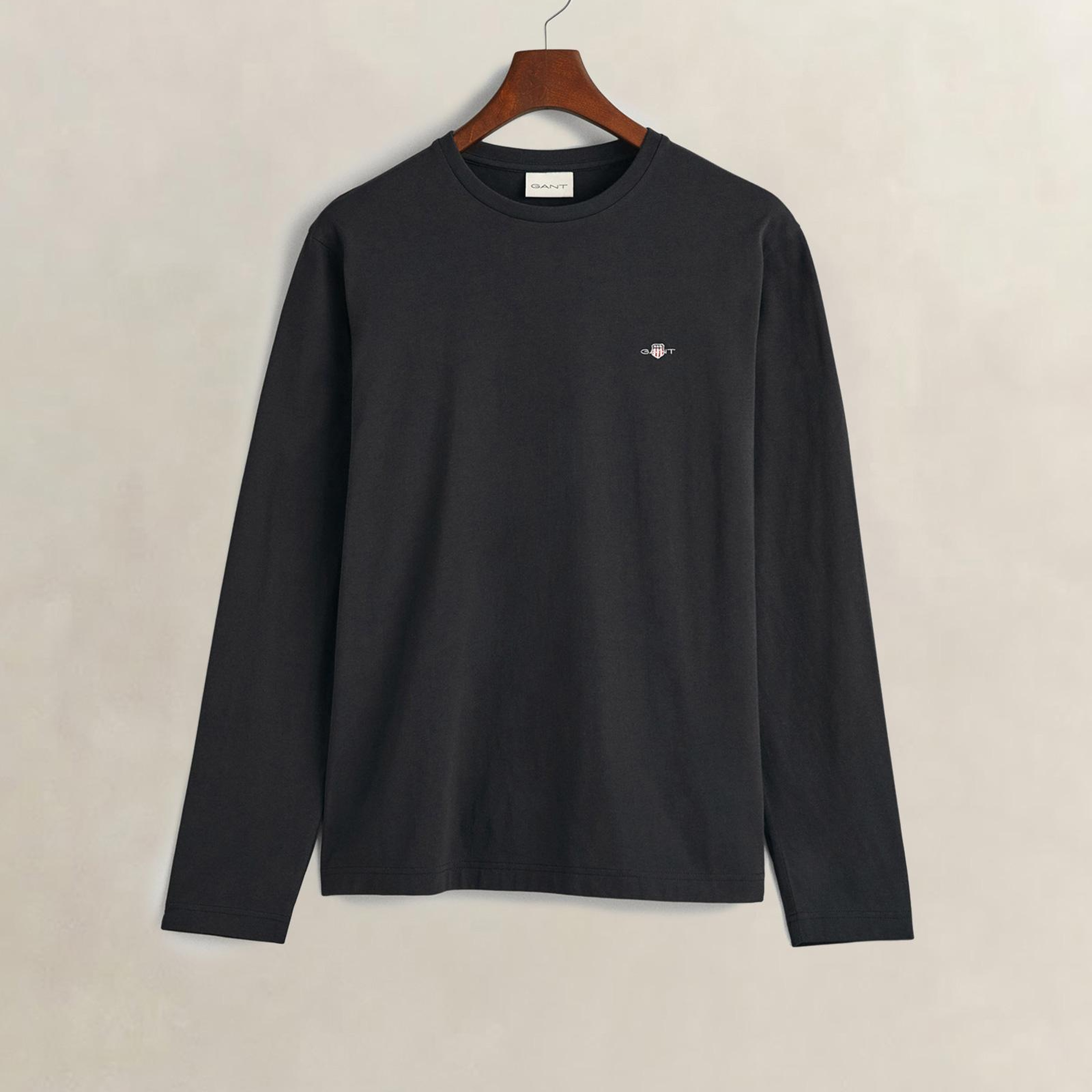 GANT Erkek Siyah Regular Fit Bisiklet Yaka Uzun Kollu T-Shirt