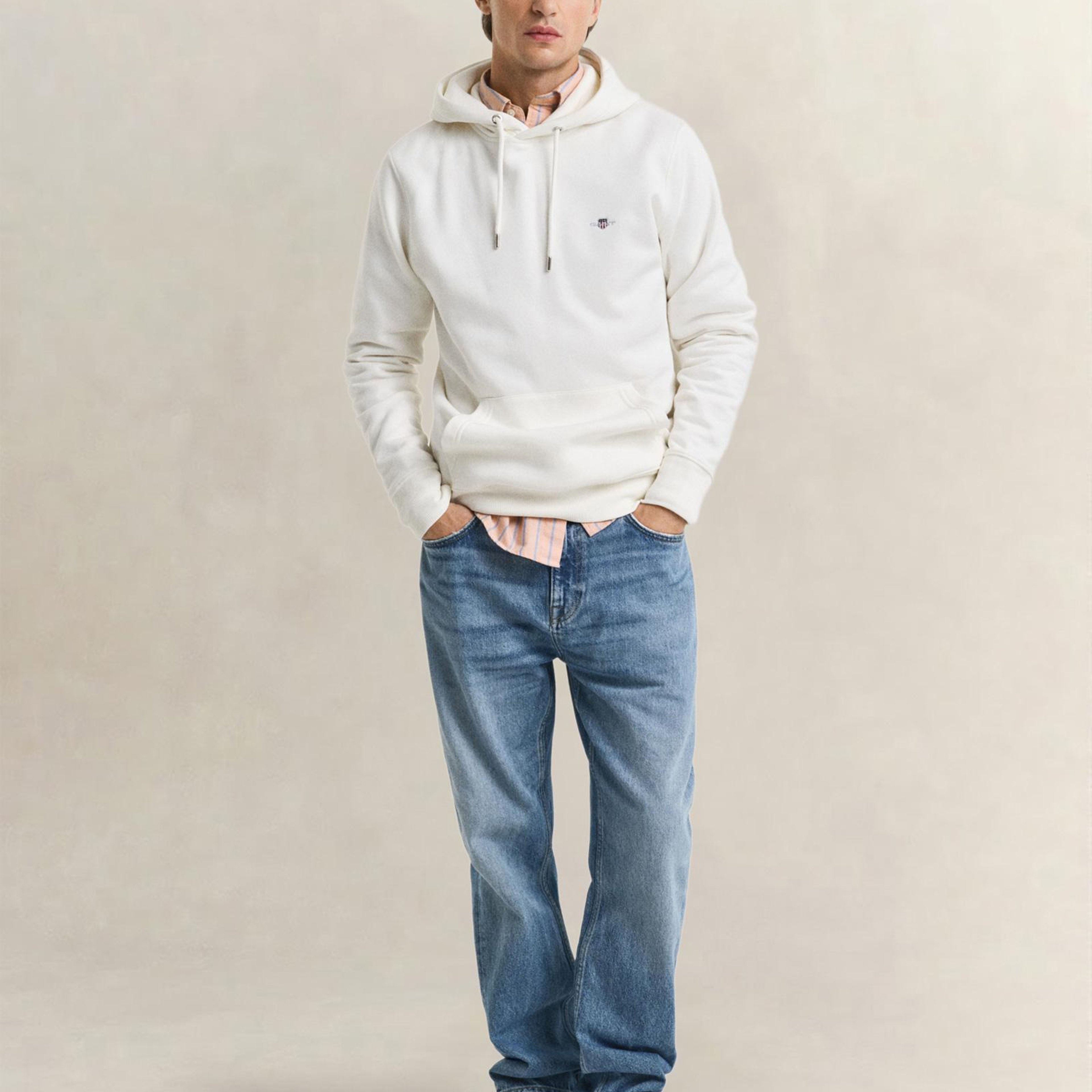 GANT Erkek Krem Regular Fit Kapüşonlu Sweatshirt