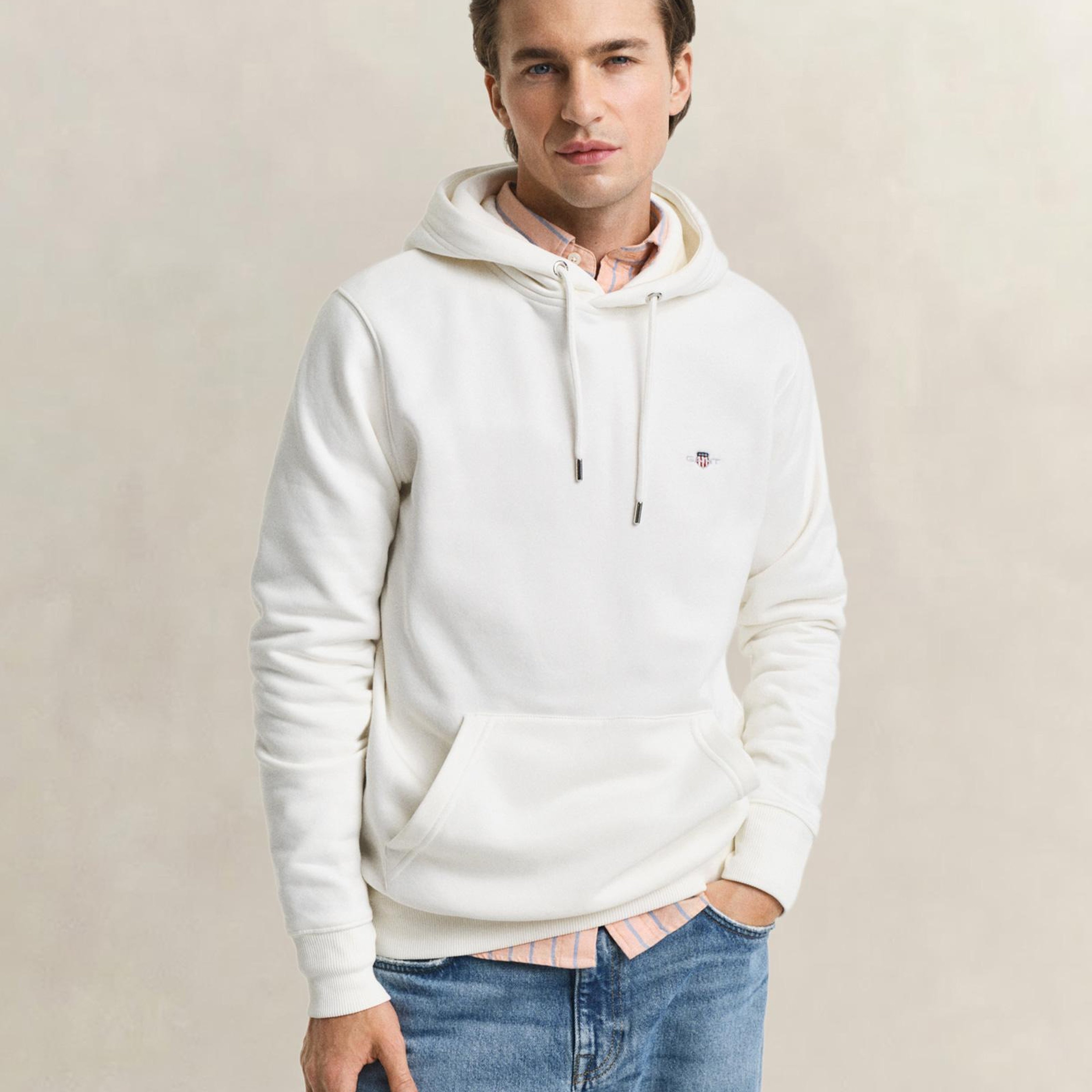 GANT Erkek Krem Regular Fit Kapüşonlu Sweatshirt