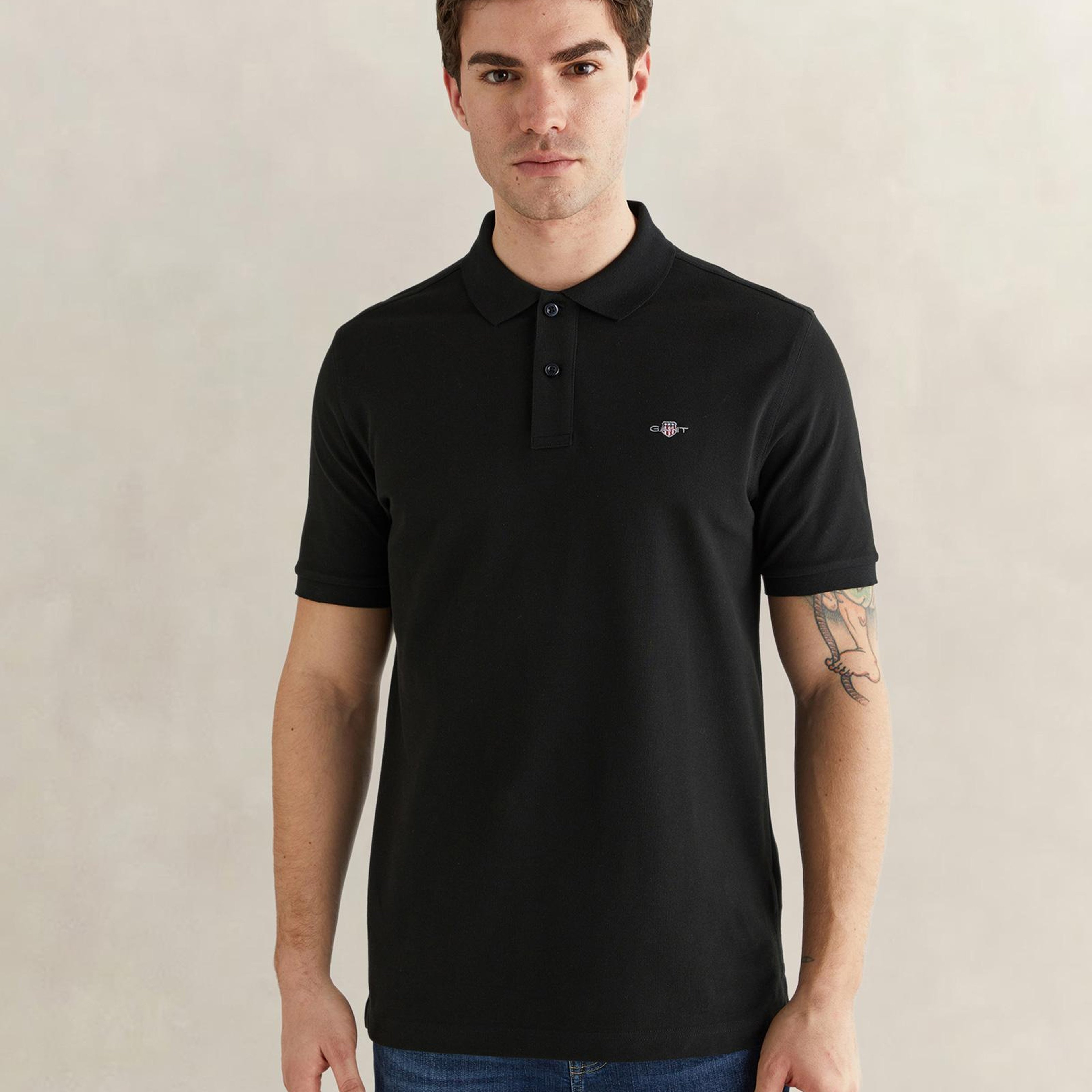 GANT Erkek Siyah Regular Fit Logolu Polo Yaka T-Shirt