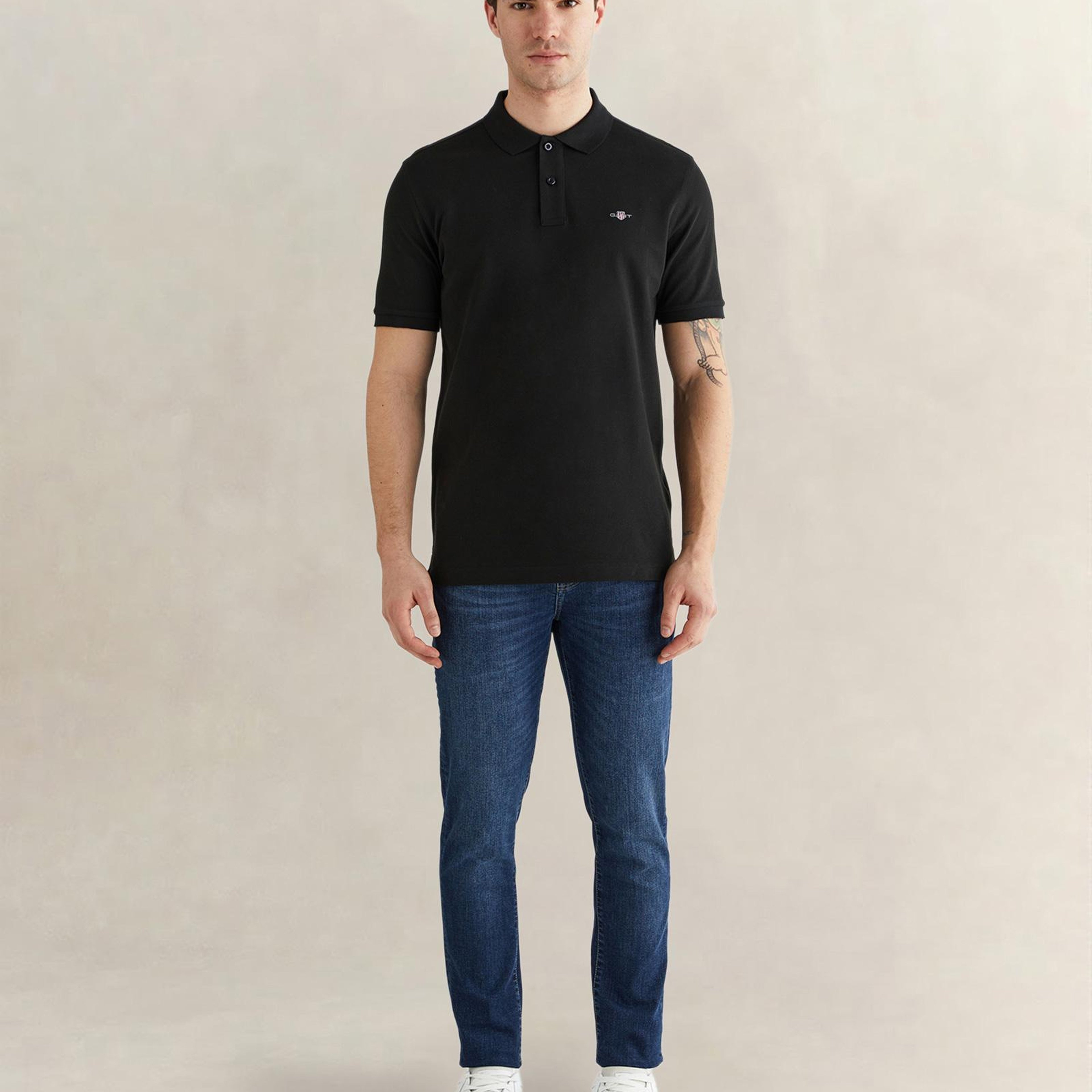 GANT Erkek Siyah Regular Fit Logolu Polo Yaka T-Shirt