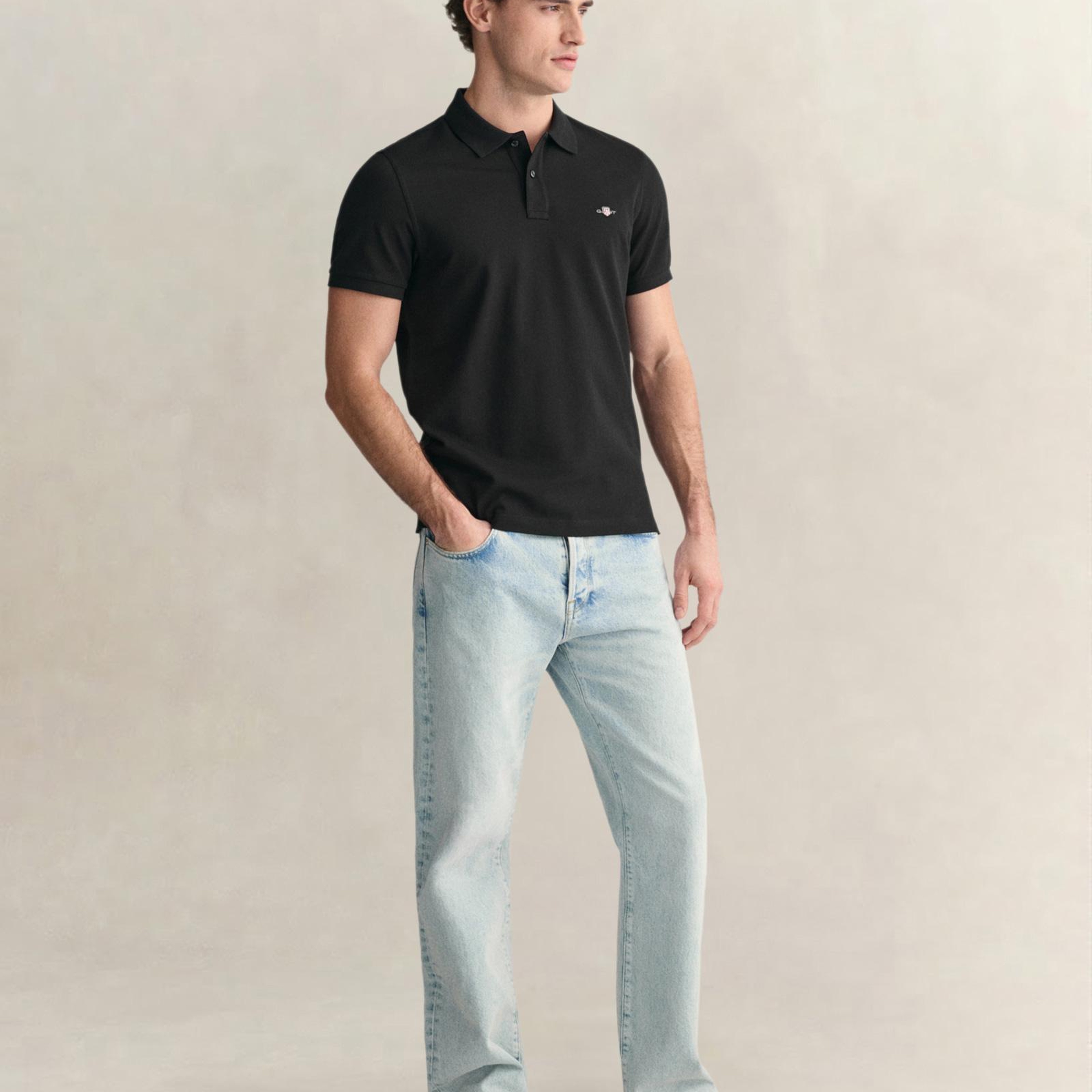 GANT Erkek Siyah Regular Fit Logolu Polo Yaka T-Shirt