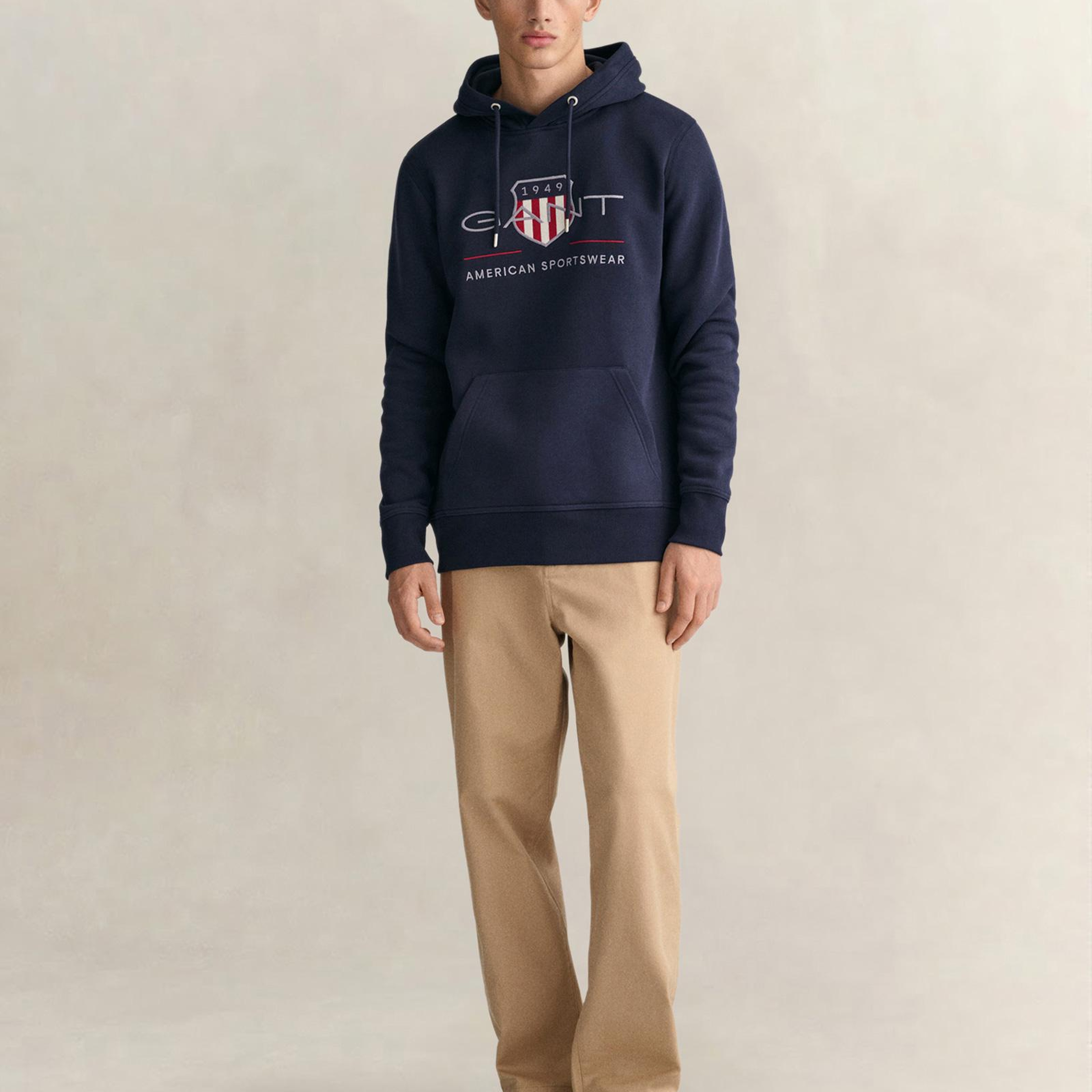 GANT Erkek Lacivert Regular Fit Kapüşonlu Logolu Sweatshirt
