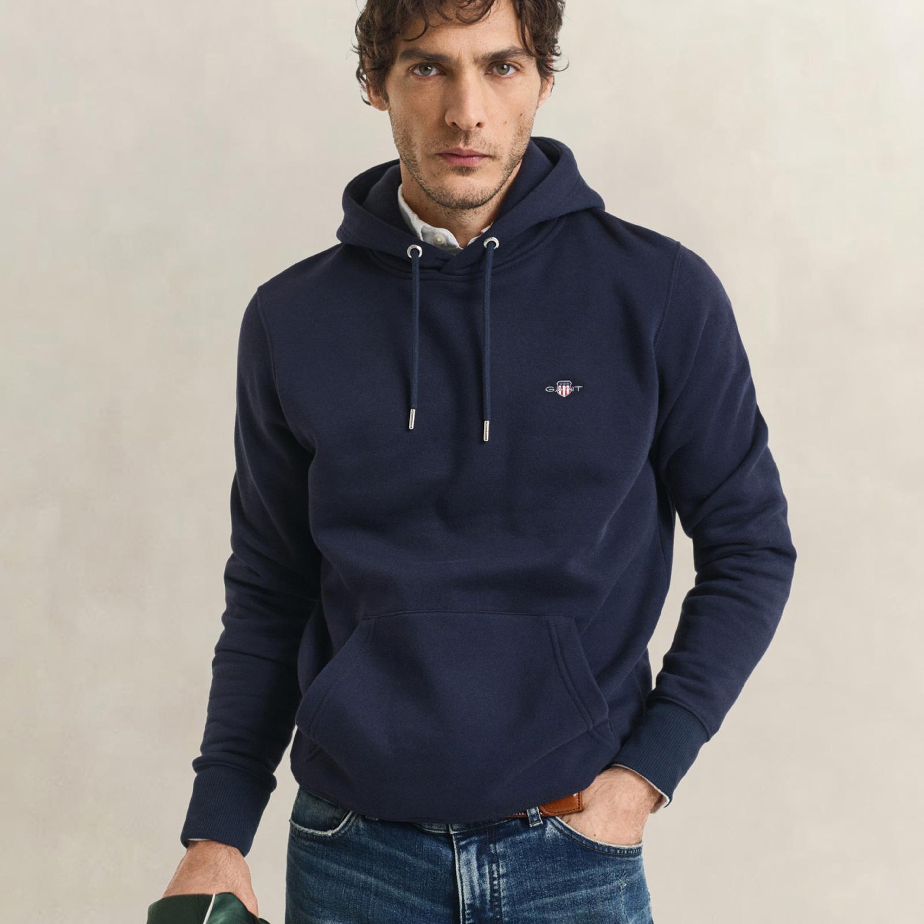 GANT Erkek Lacivert Regular Fit Kapüşonlu Sweatshirt