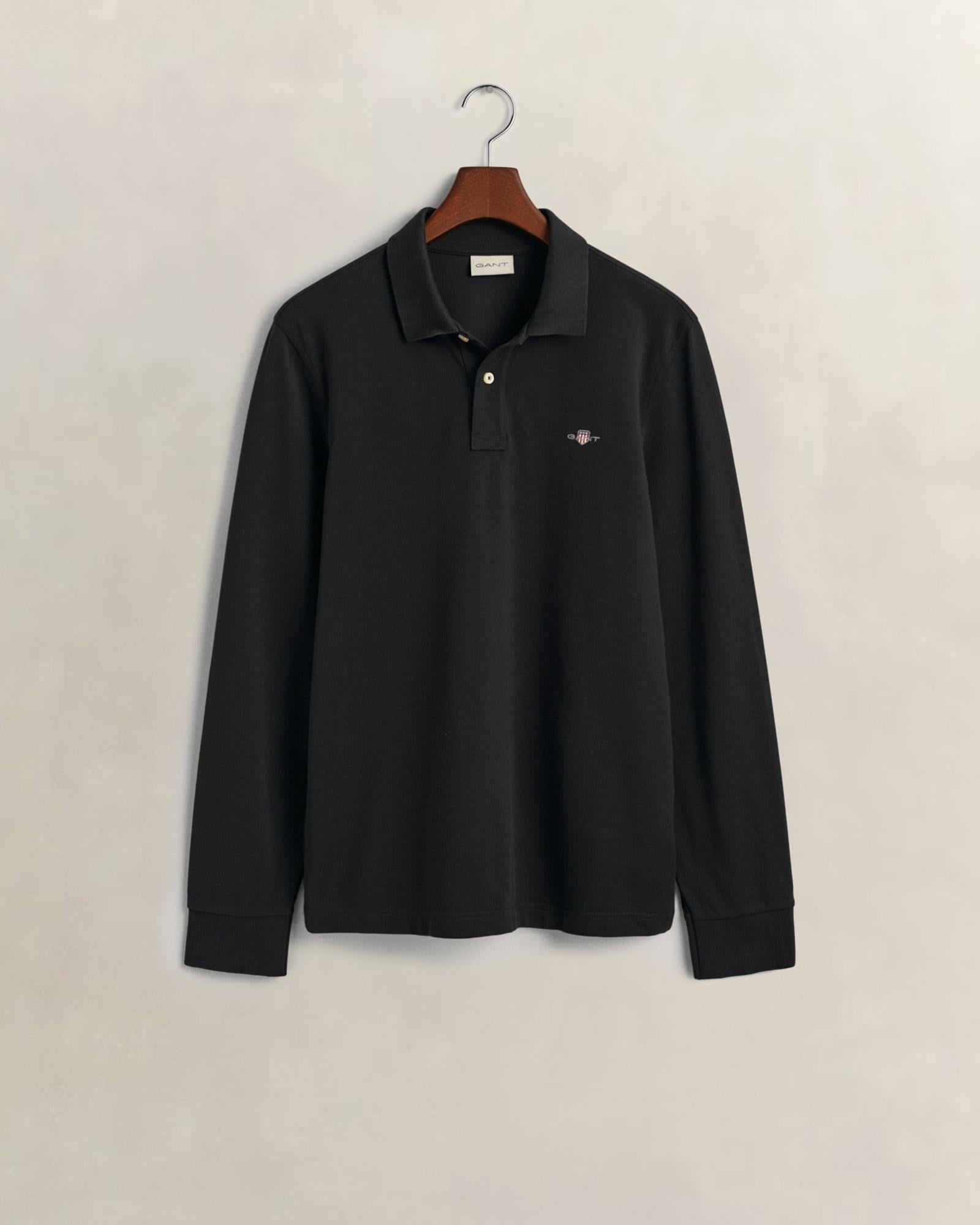 GANT Erkek Siyah Regular Fit Uzun Kollu Polo