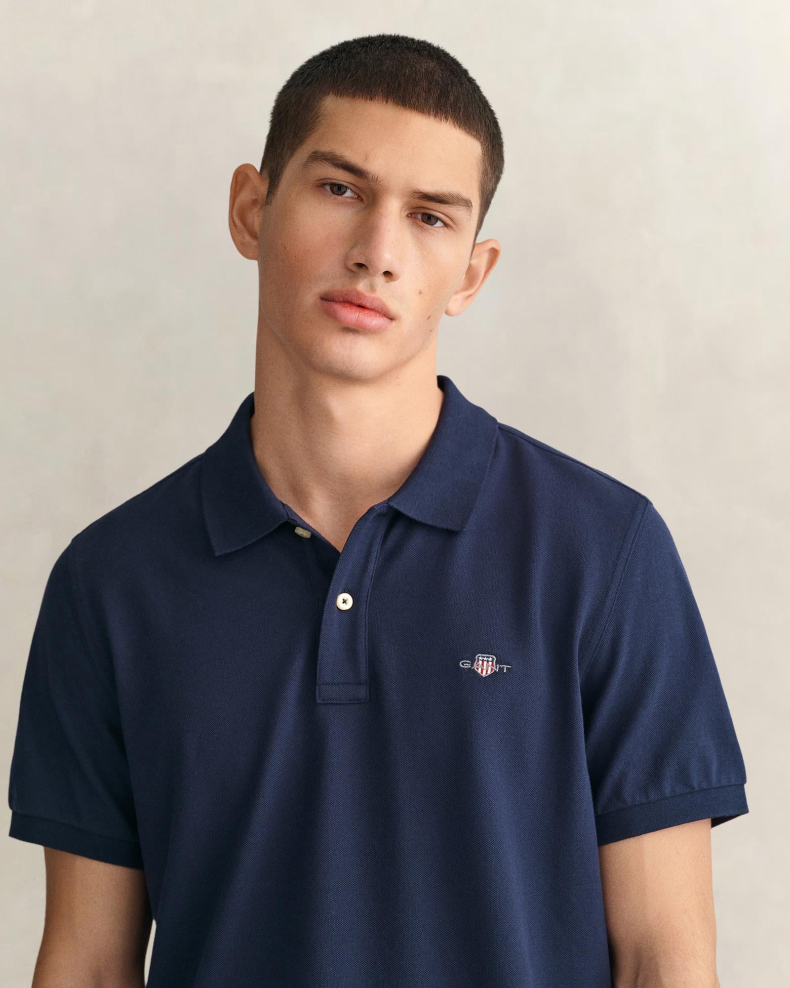 GANT Erkek Lacivert Regular Fit Logolu Polo Yaka T-Shirt