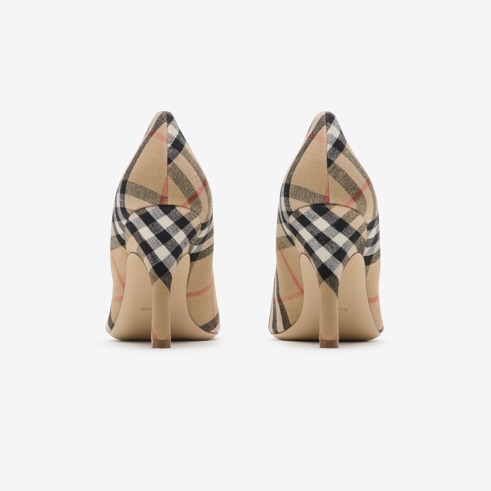 Burberry Dame Pump 90 Check Kadın Bej Keten Topuklu Ayakkabı