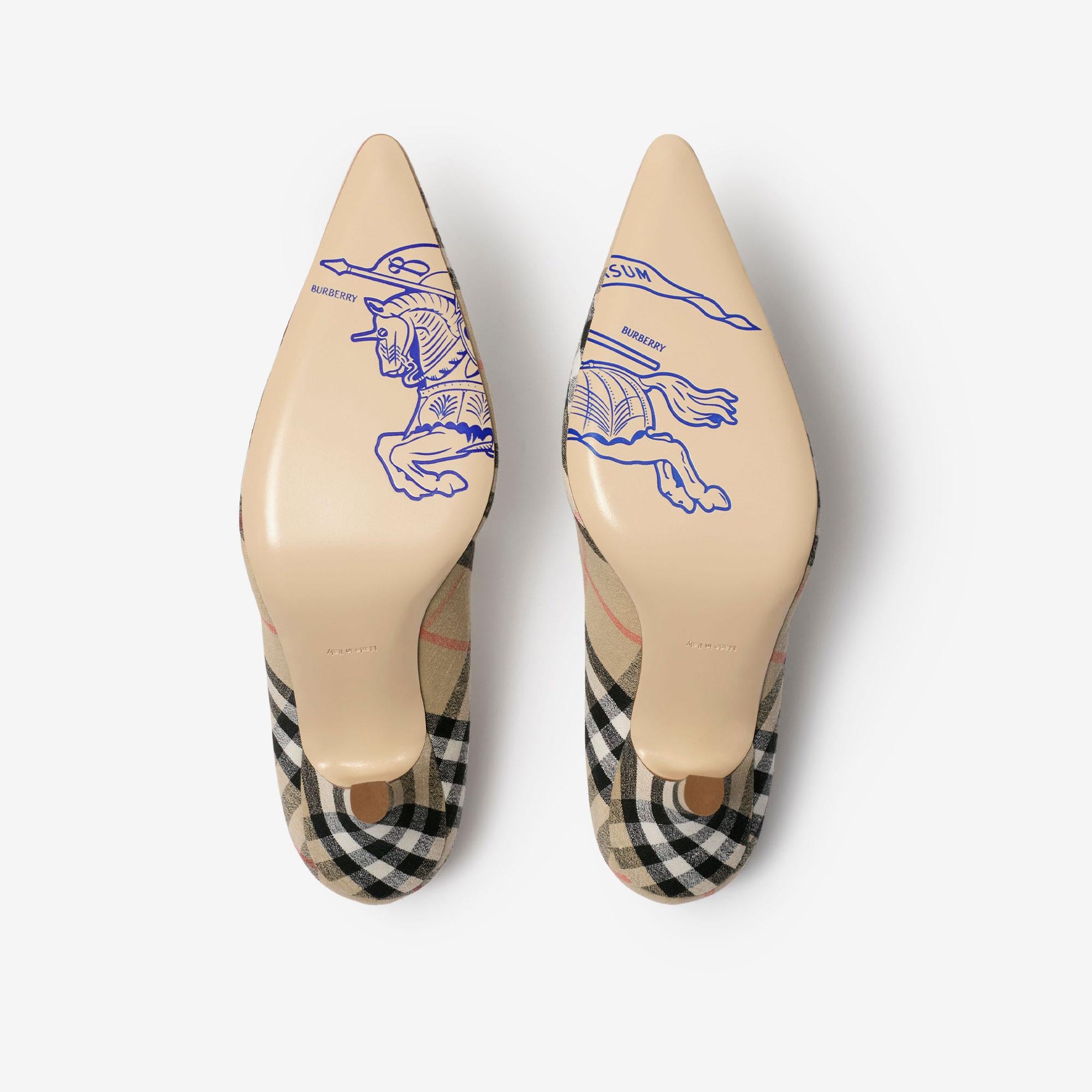 Burberry Dame Pump 90 Check Kadın Bej Keten Topuklu Ayakkabı