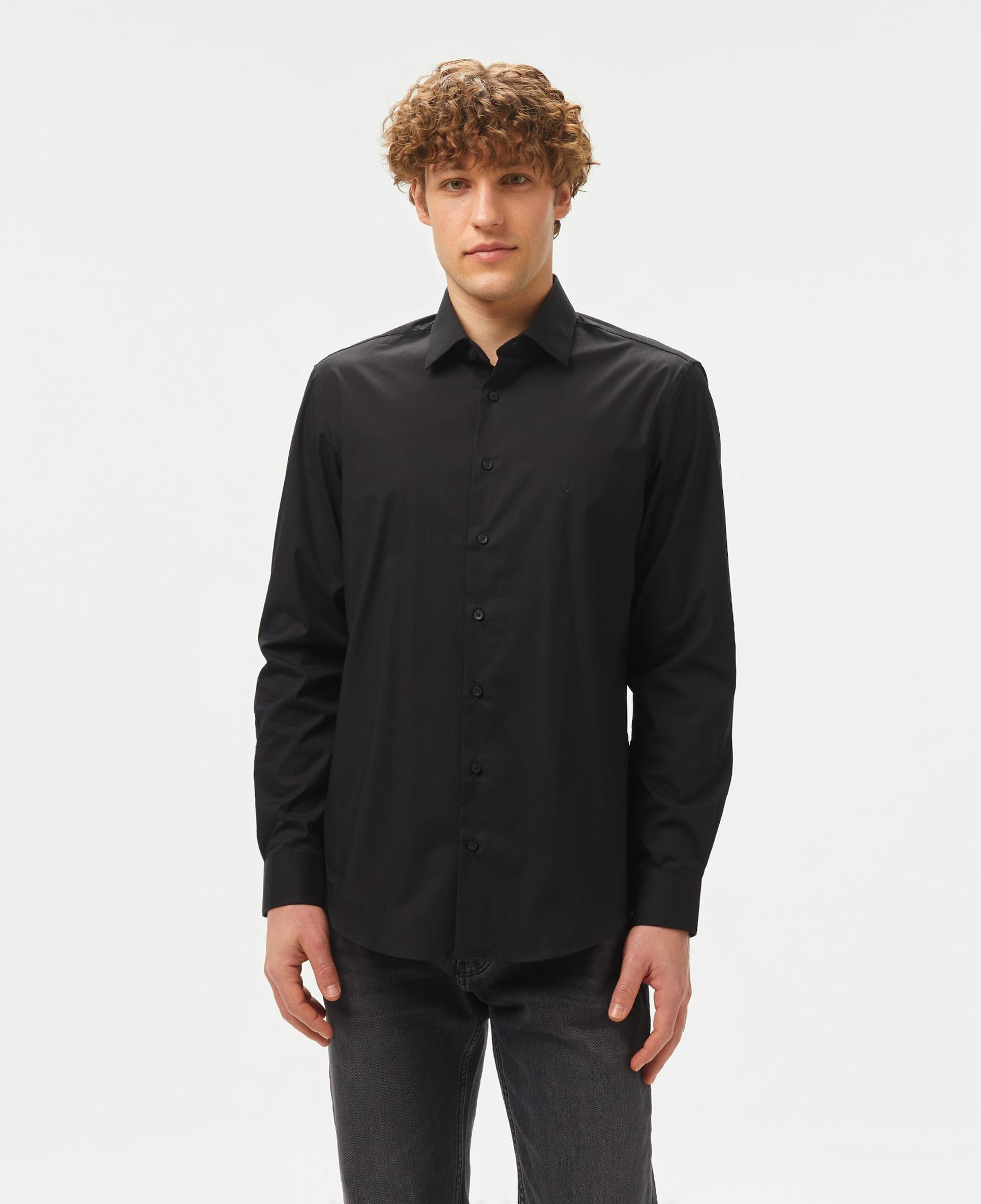 Calvin Klein Poplin Stretch Regular Erkek Siyah Gömlek