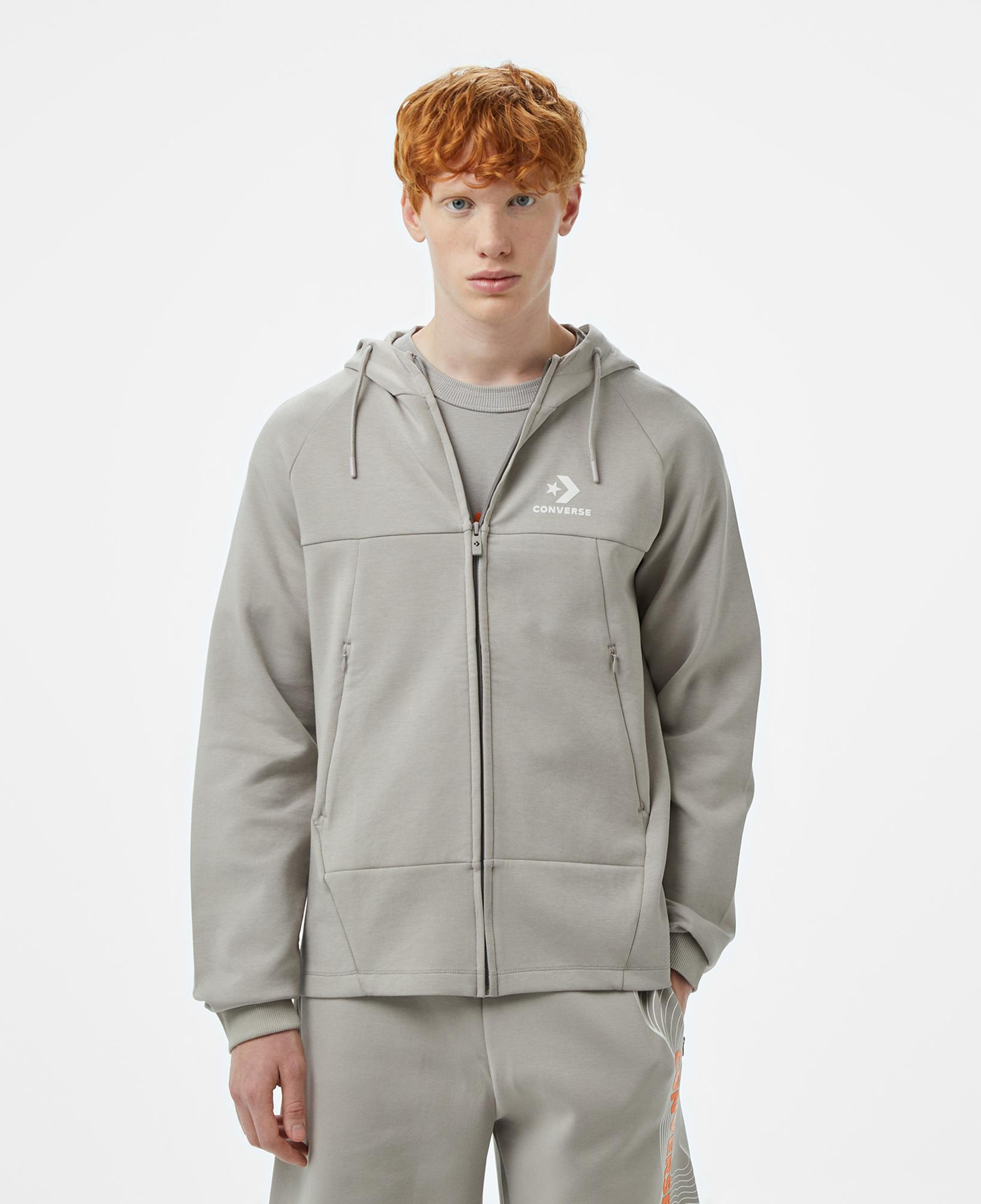 Converse Star Chevron Baskılı Erkek Regular Fit Gri Hoodie
