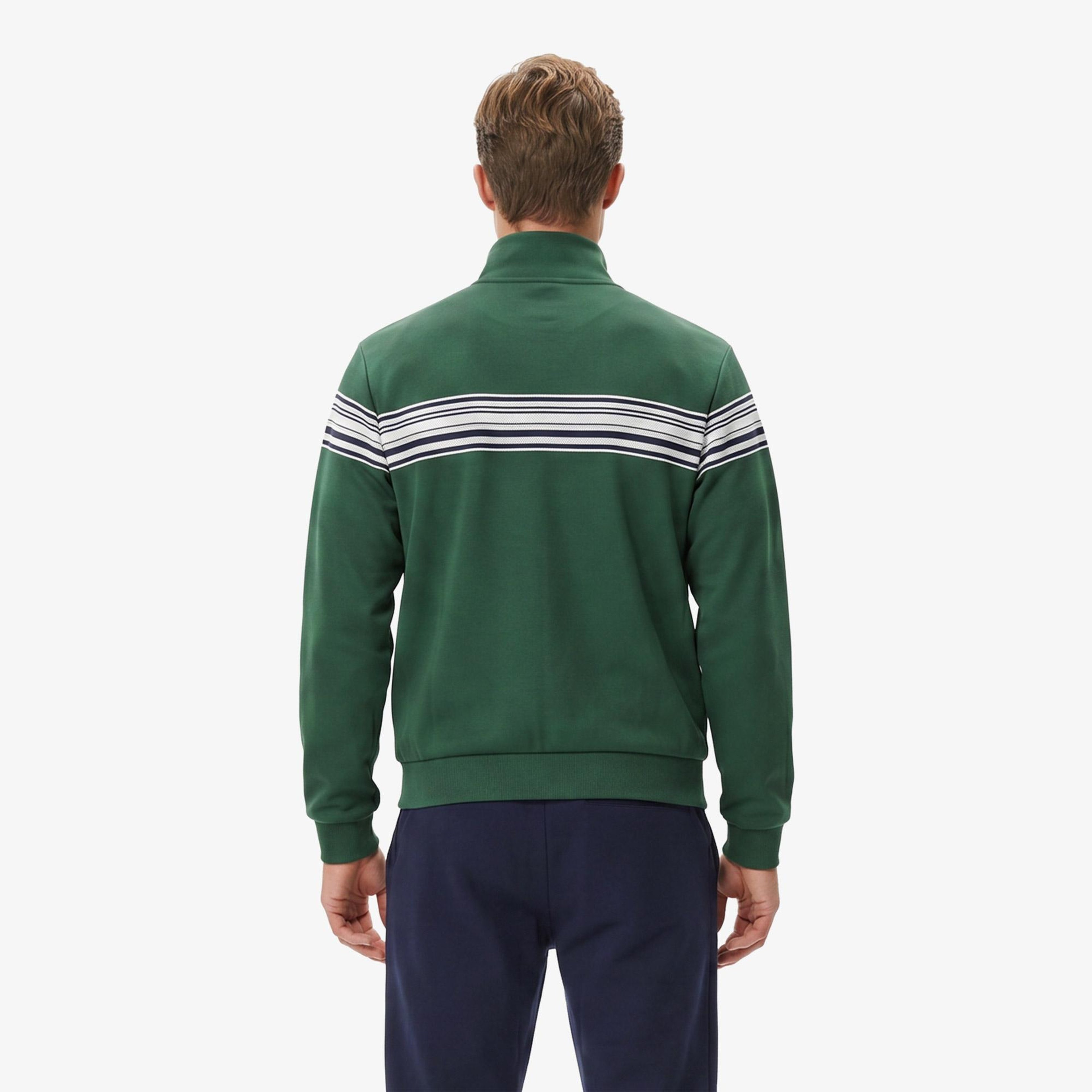 Erkek Regular Fit Fermuarlı Renk Bloklu Yeşil Sweatshirt