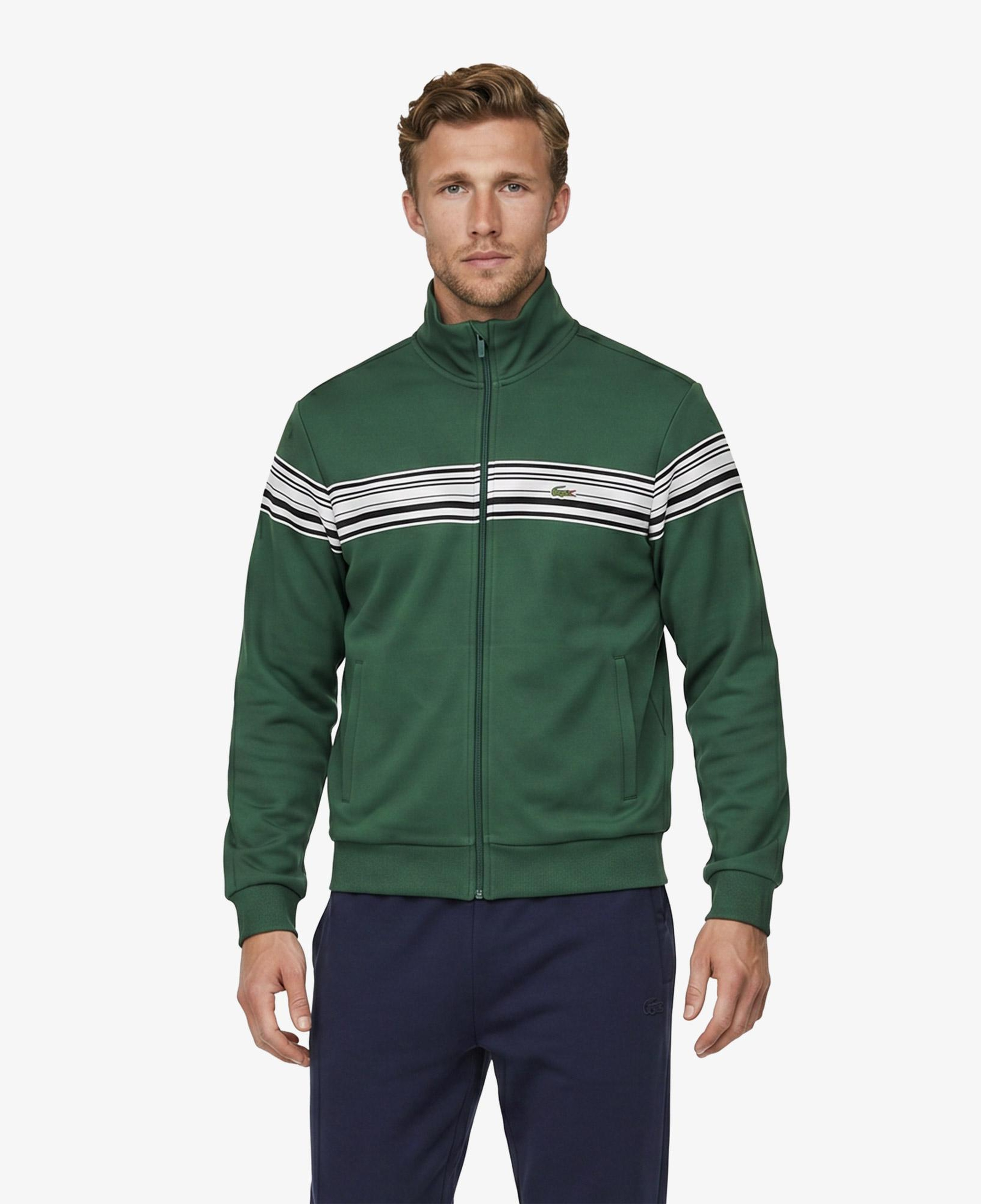 Erkek Regular Fit Fermuarlı Renk Bloklu Yeşil Sweatshirt