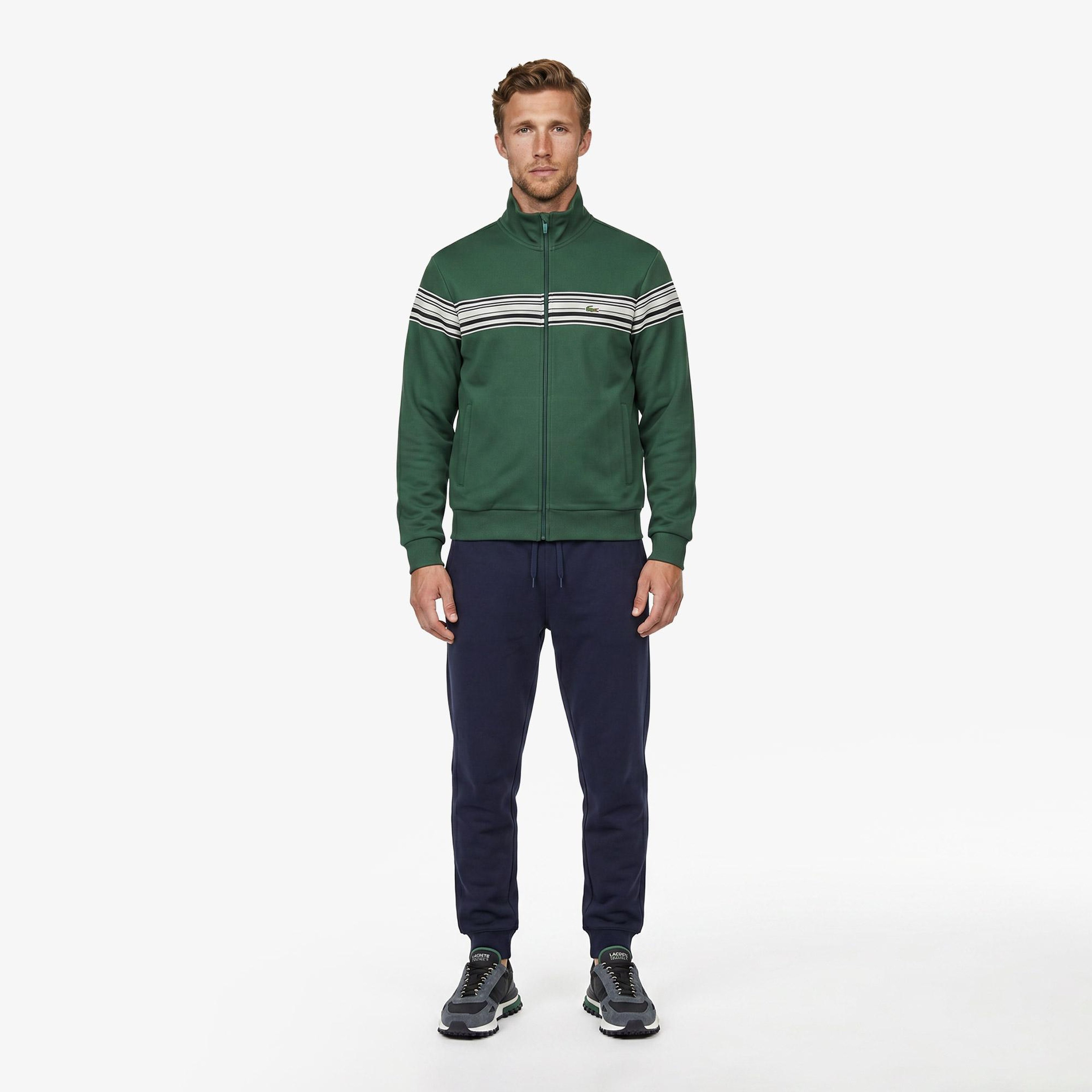 Erkek Regular Fit Fermuarlı Renk Bloklu Yeşil Sweatshirt