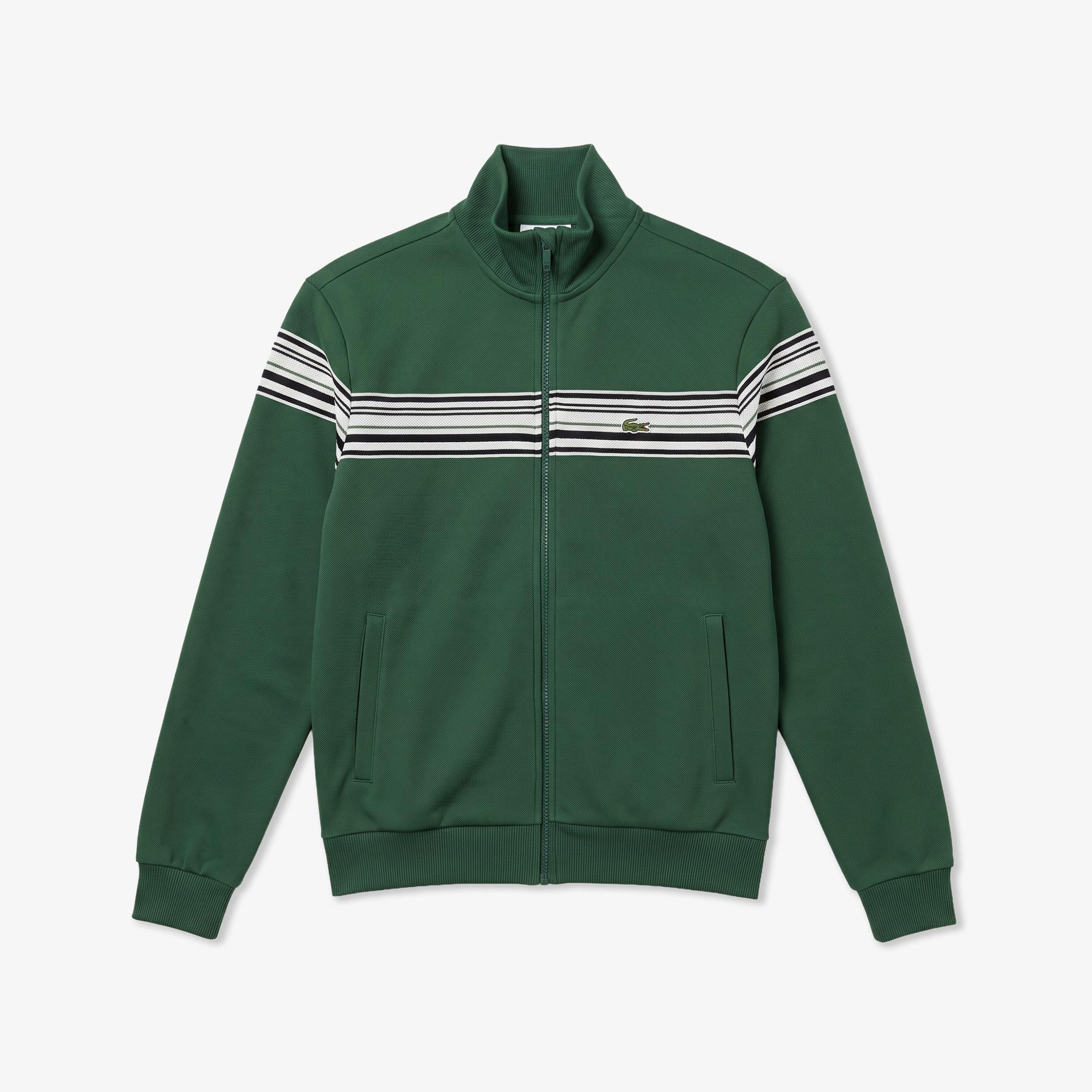 Erkek Regular Fit Fermuarlı Renk Bloklu Yeşil Sweatshirt