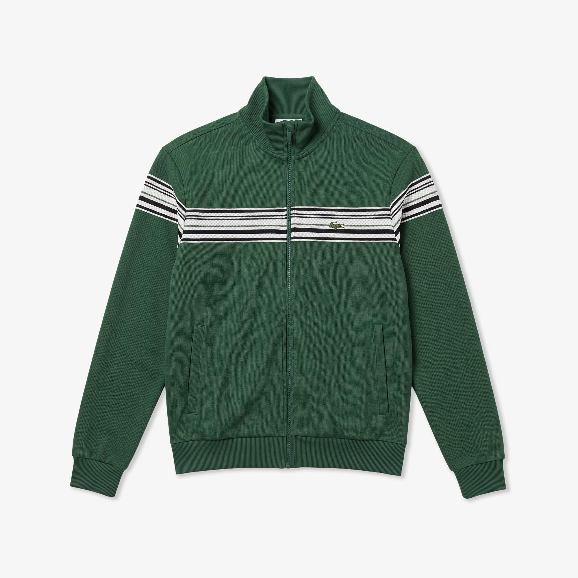 Erkek Regular Fit Fermuarlı Renk Bloklu Yeşil Sweatshirt