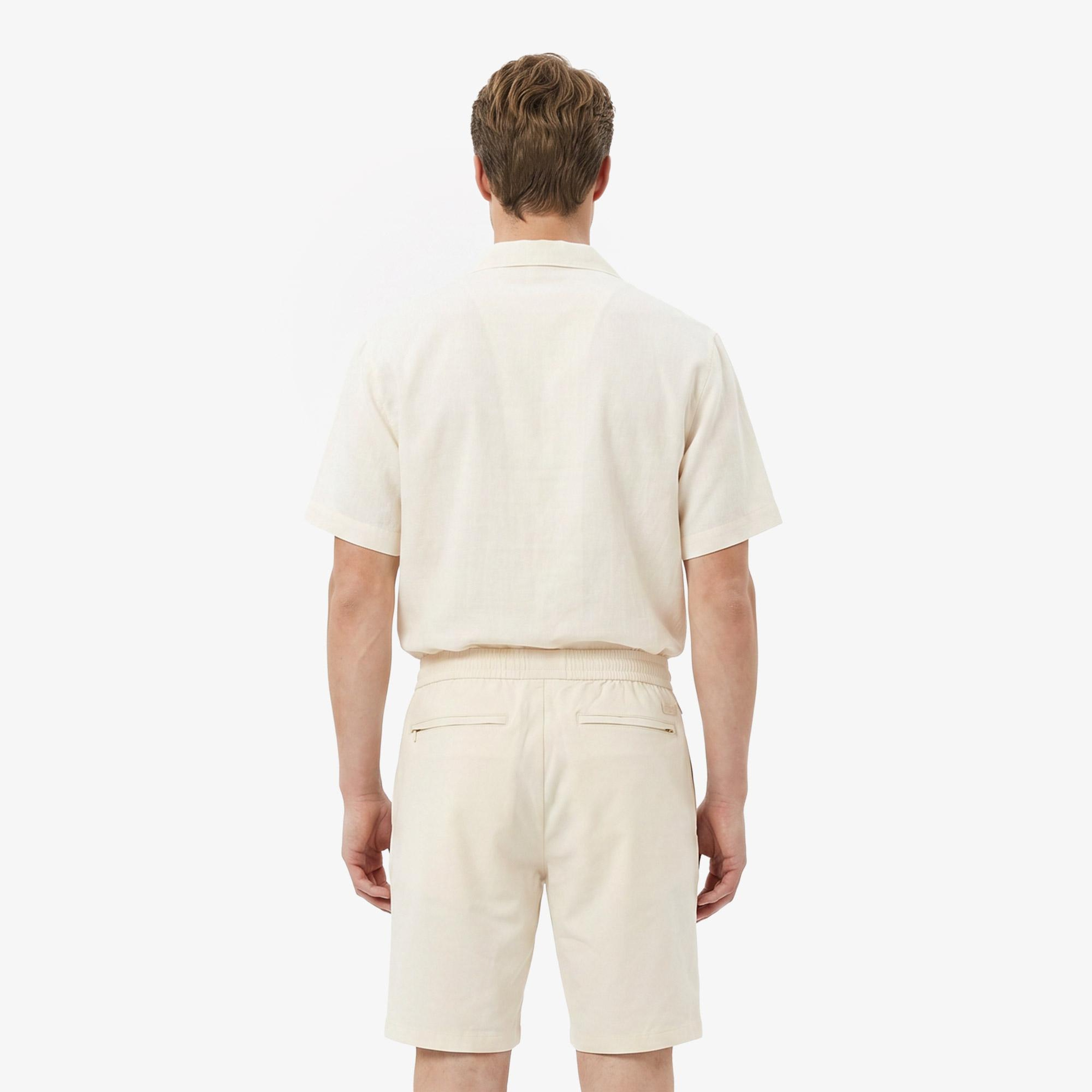 Erkek Tapered Fit Keten Bej Bermuda Şort