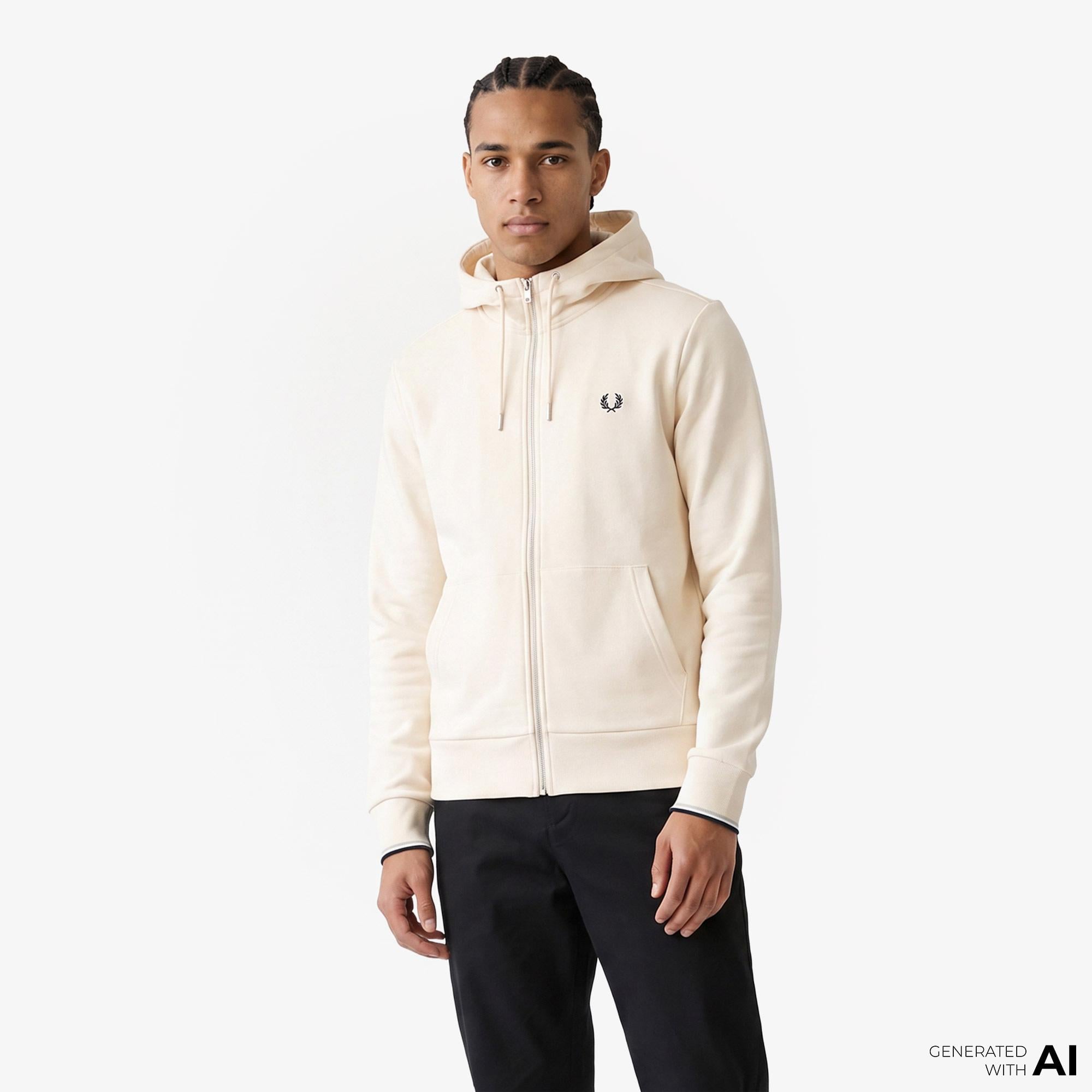 Fred Perry Erkek Krem Hoodie