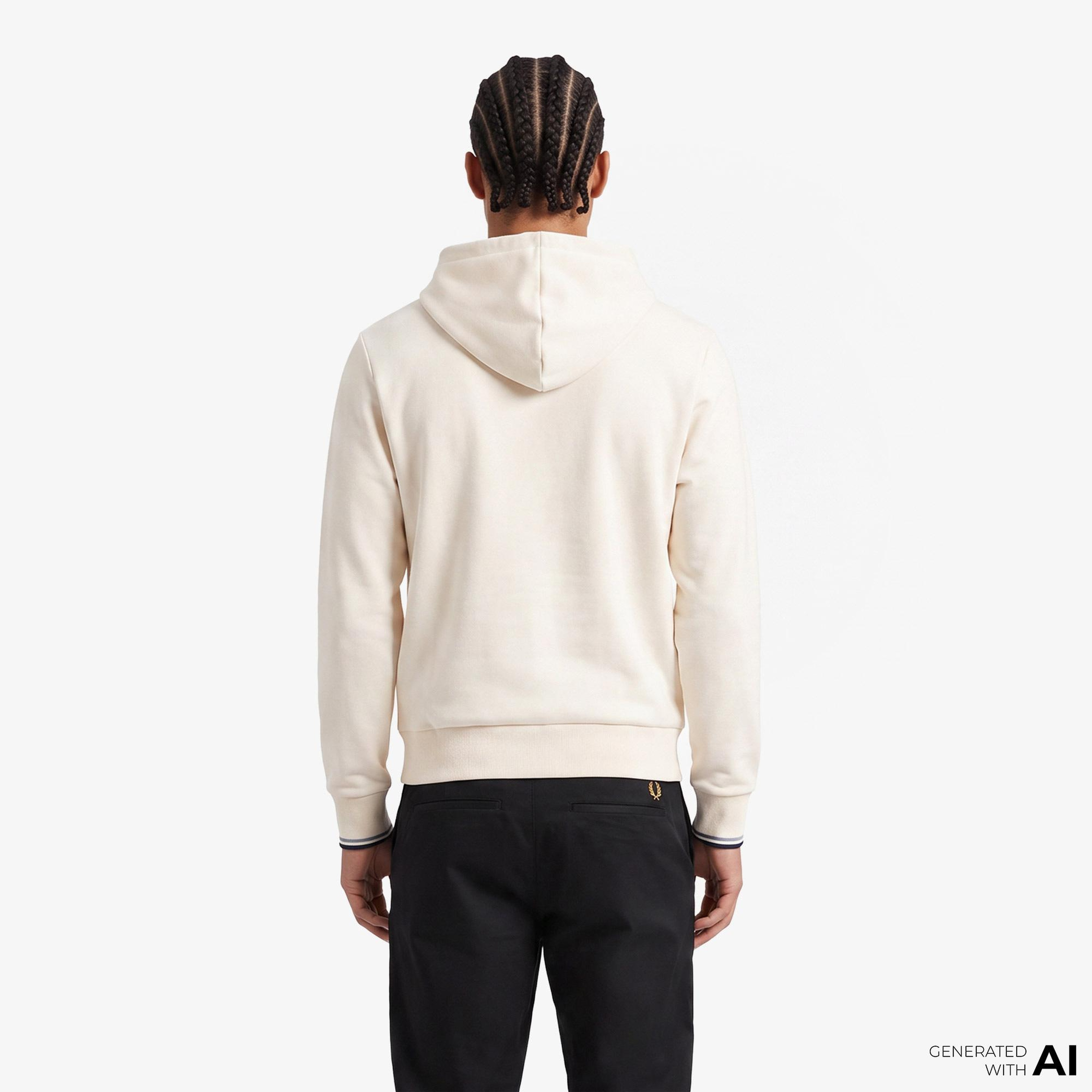 Fred Perry Erkek Krem Hoodie