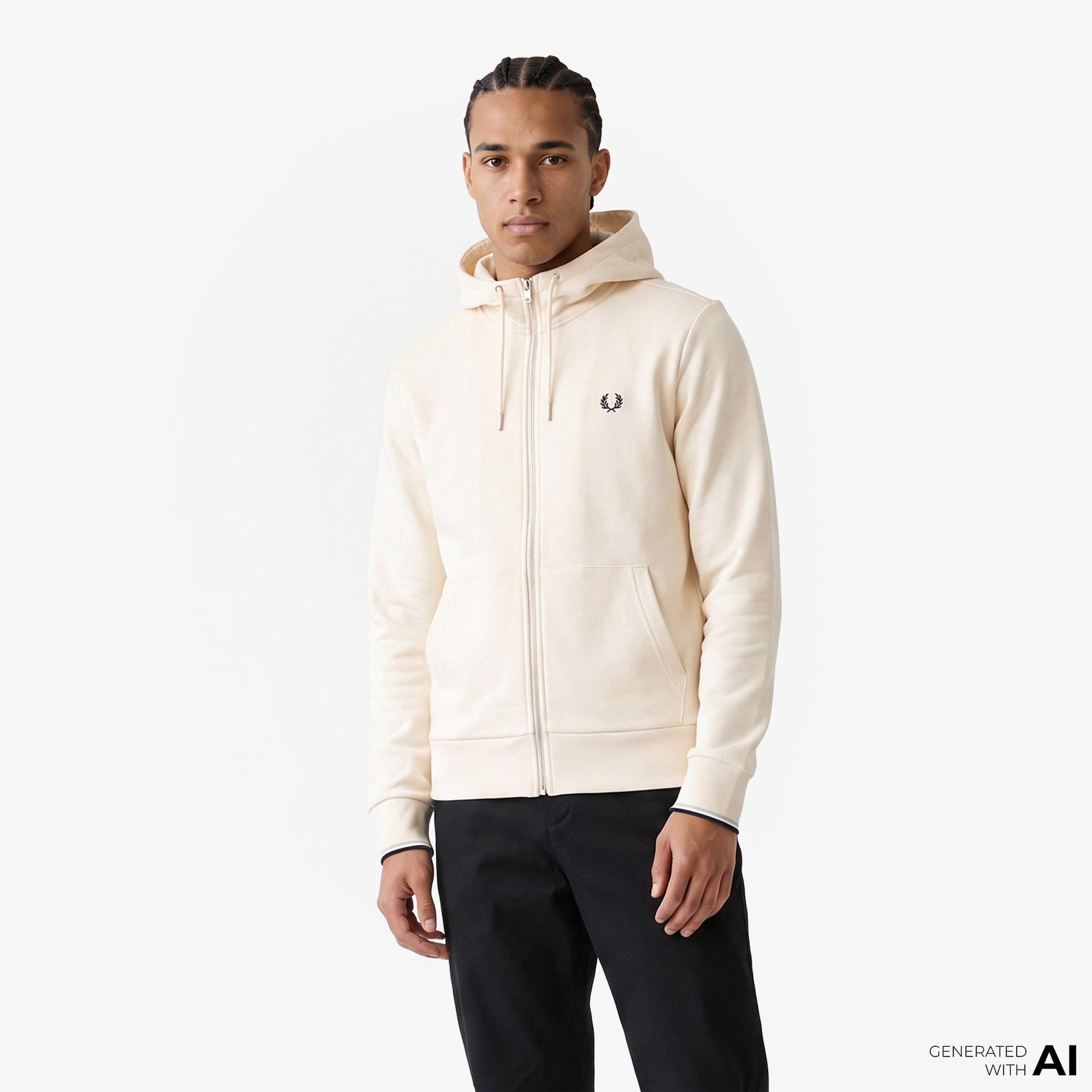 Fred Perry Erkek Krem Hoodie