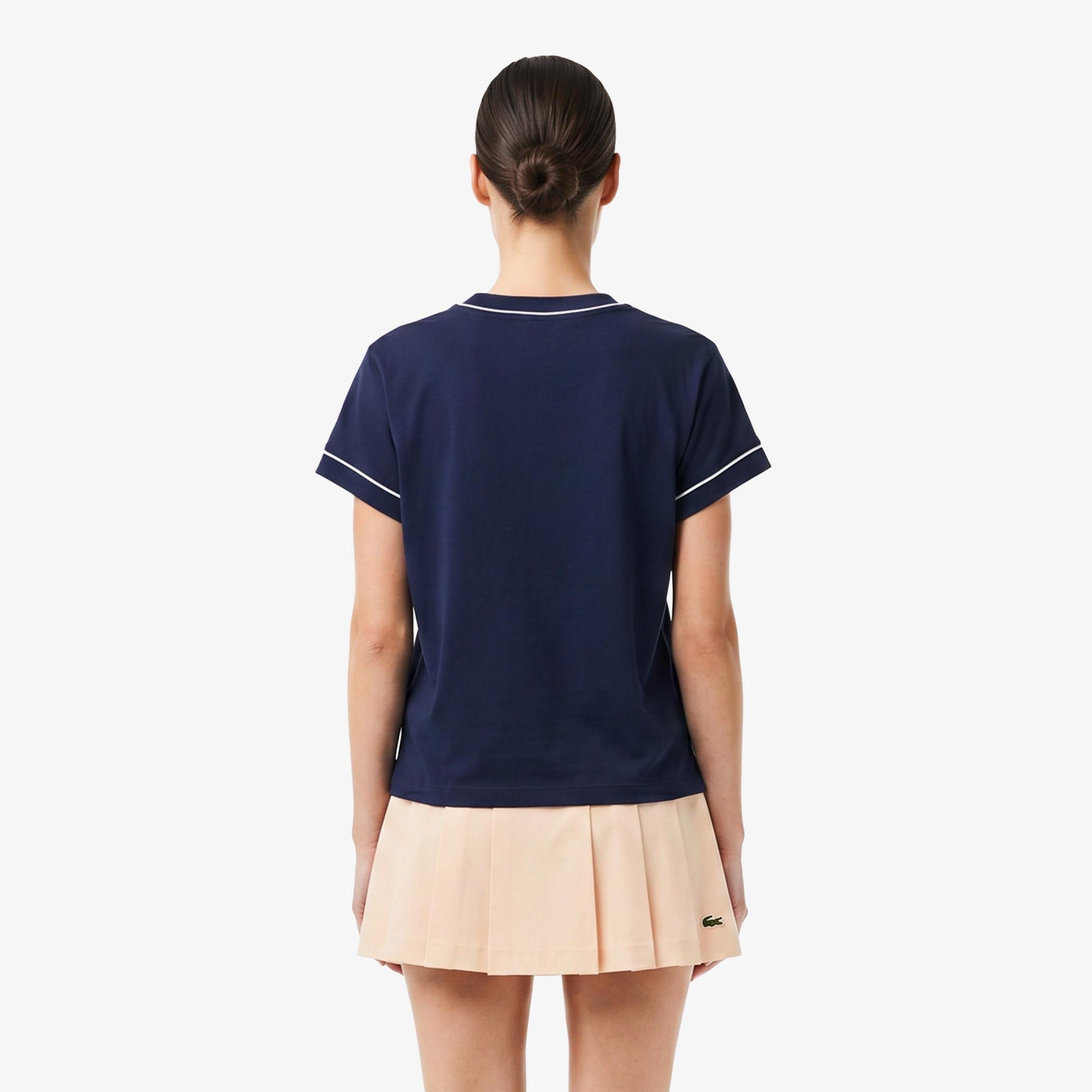 Kadın Loose Fit V Yaka Lacivert T-Shirt