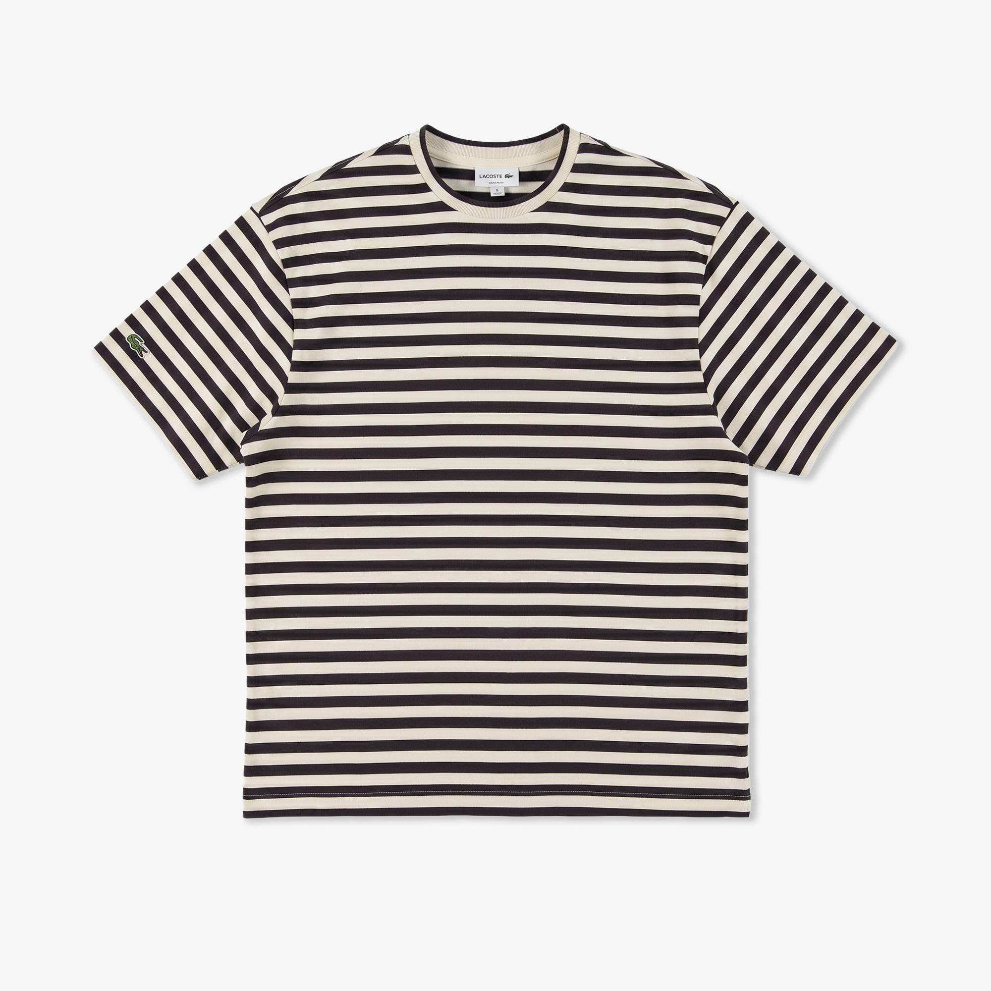 Erkek Relaxed Fit Bisiklet Yaka Çizgili Kahverengi T-Shirt
