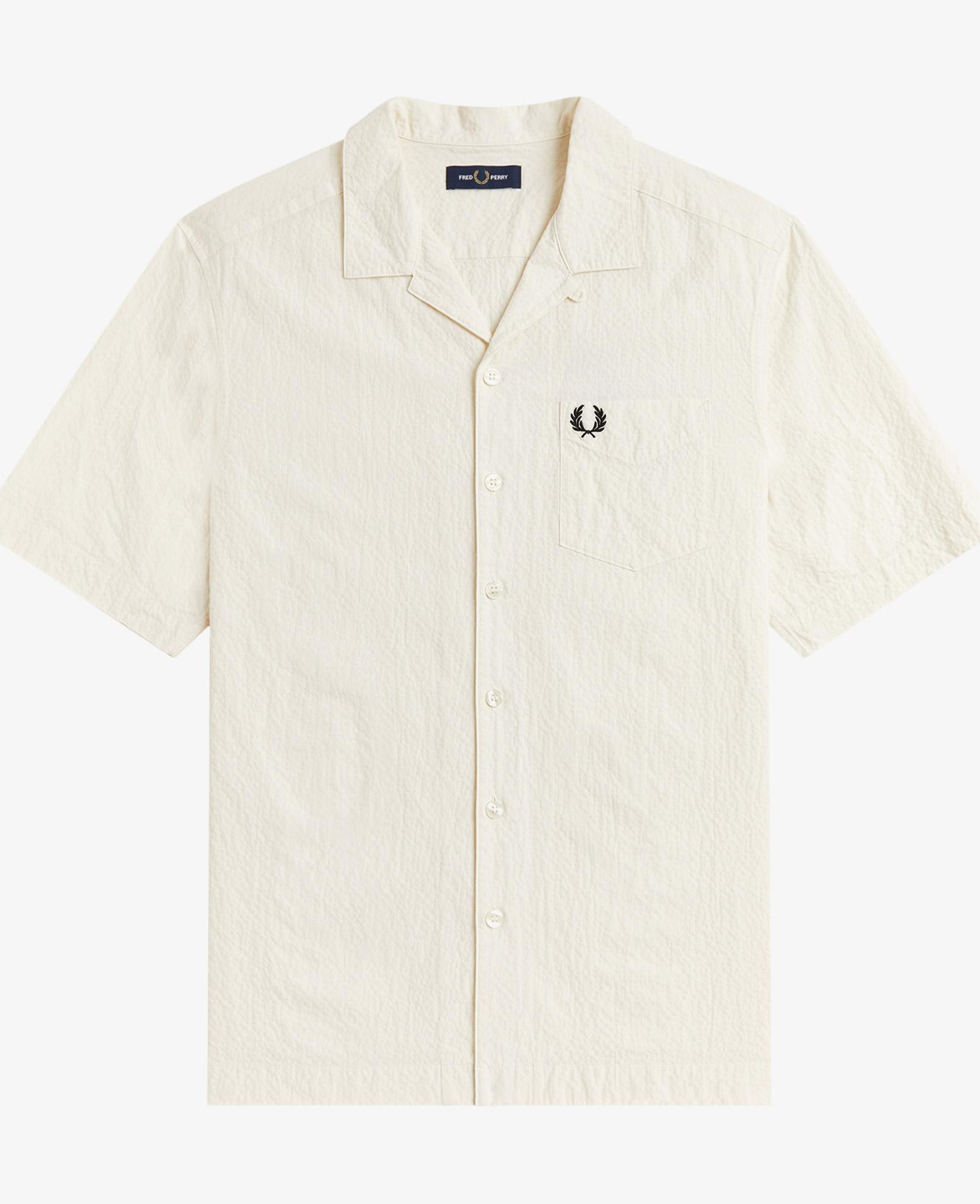 Fred Perry Seersucker Revere Collar Erkek Krem Gömlek