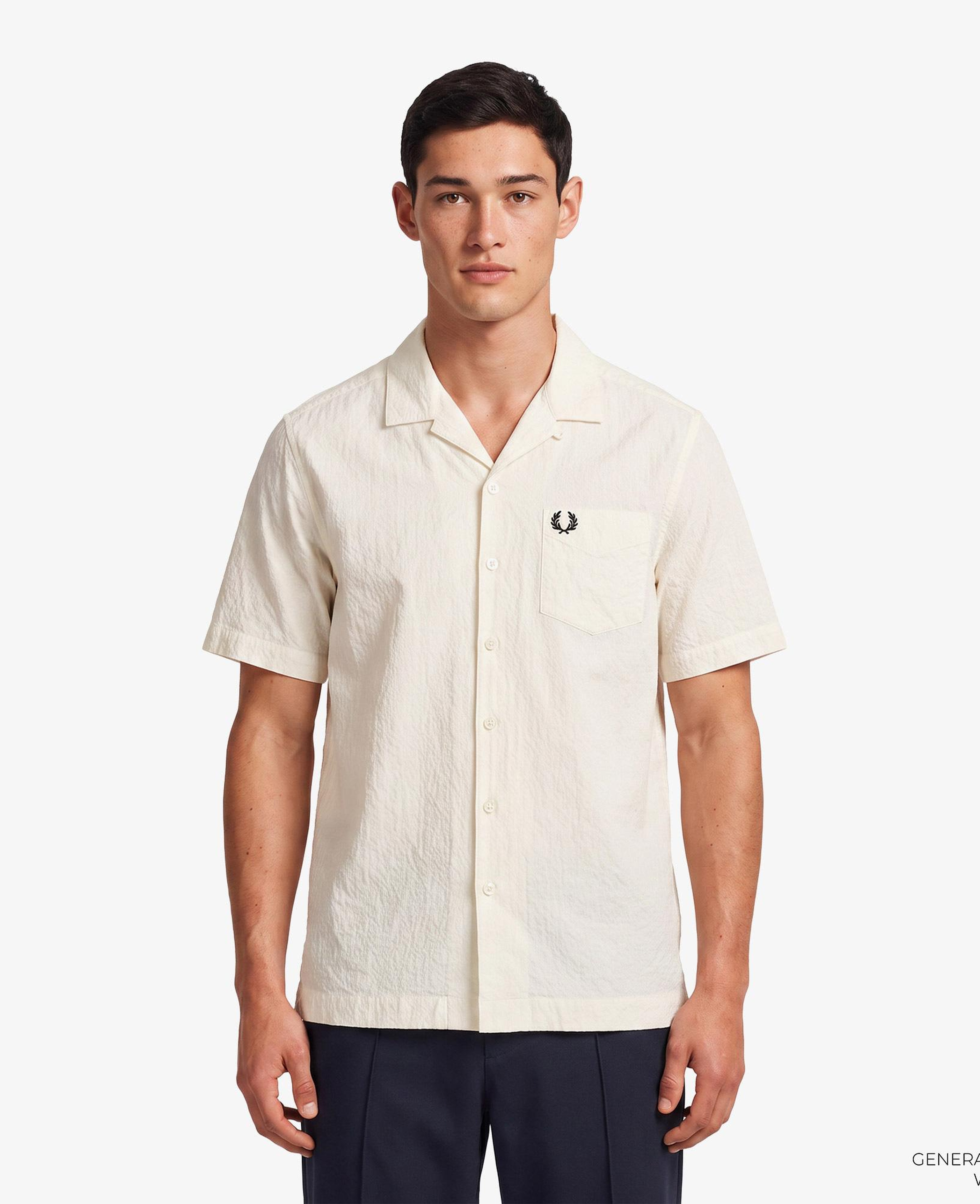 Fred Perry Seersucker Revere Collar Erkek Krem Gömlek