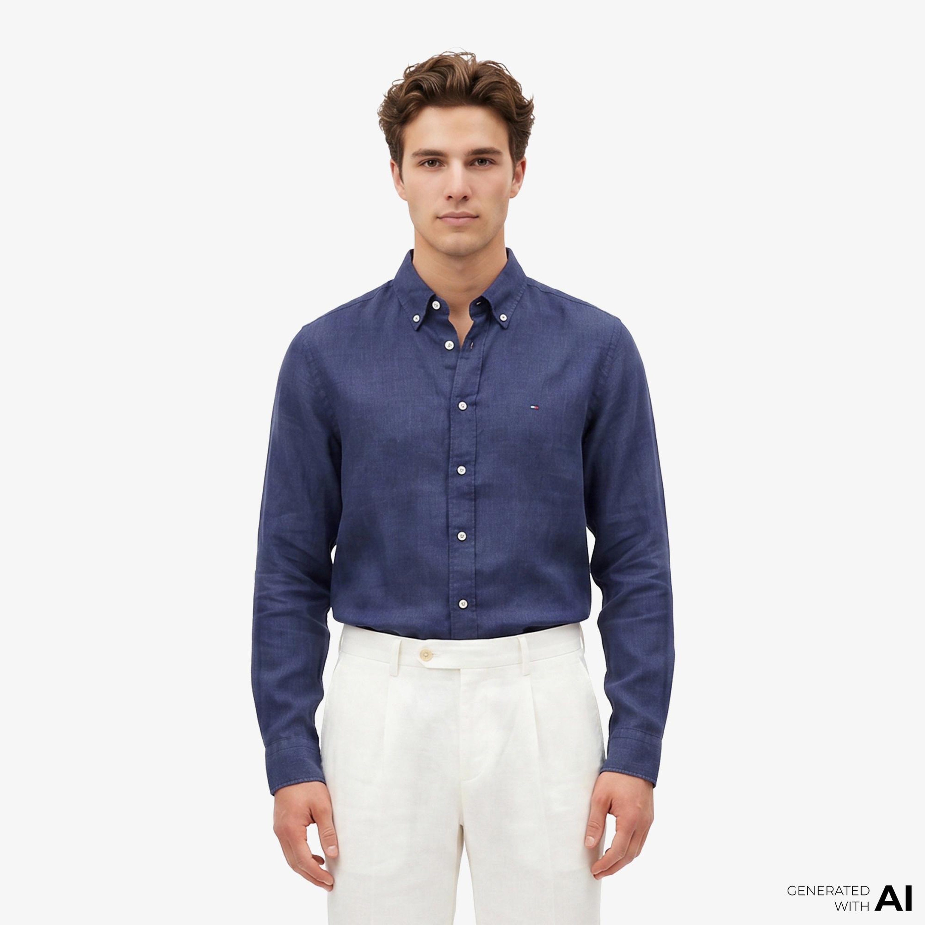 Tommy Hilfiger Seasonal Quality Erkek Lacivert Keten Gömlek