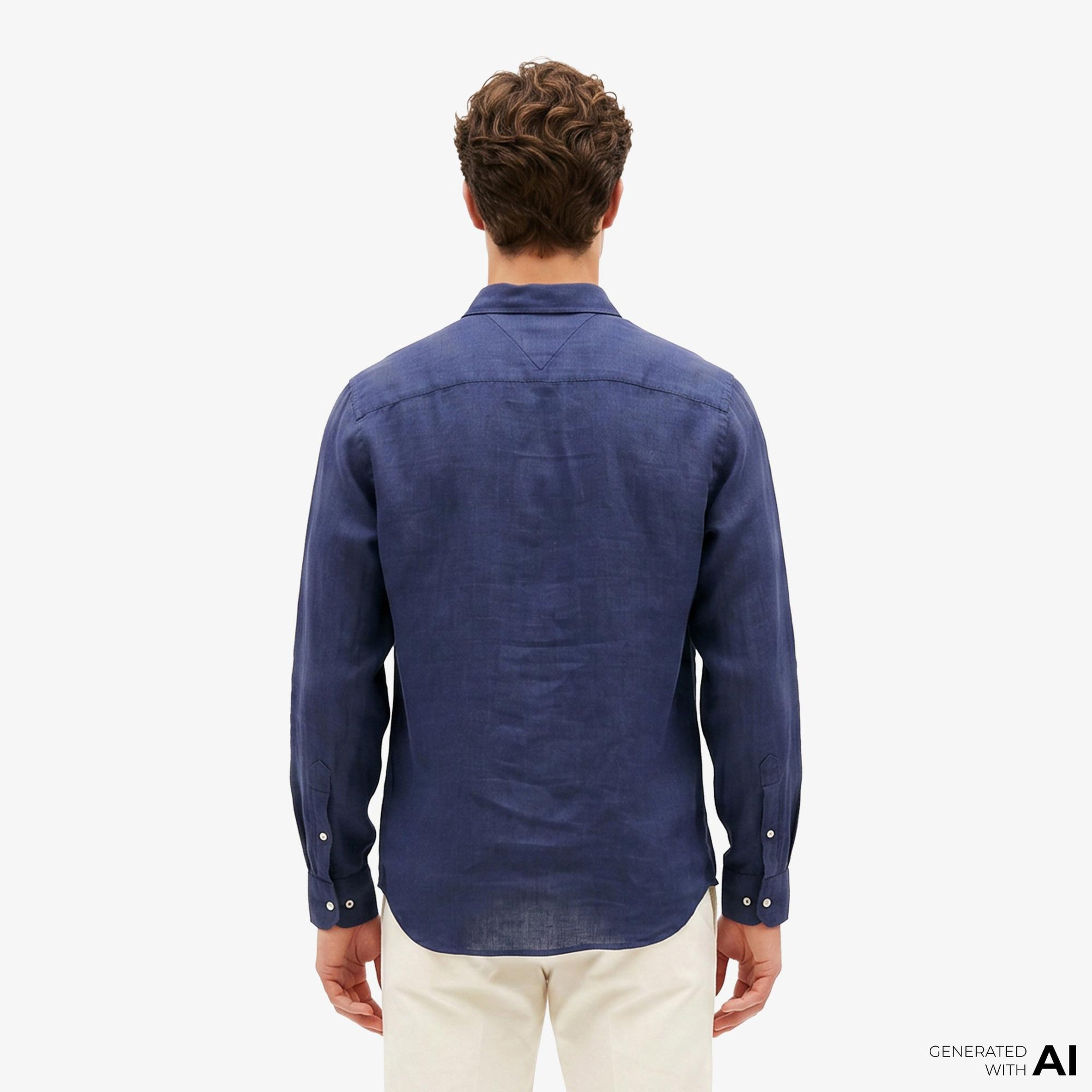 Tommy Hilfiger Seasonal Quality Erkek Lacivert Keten Gömlek