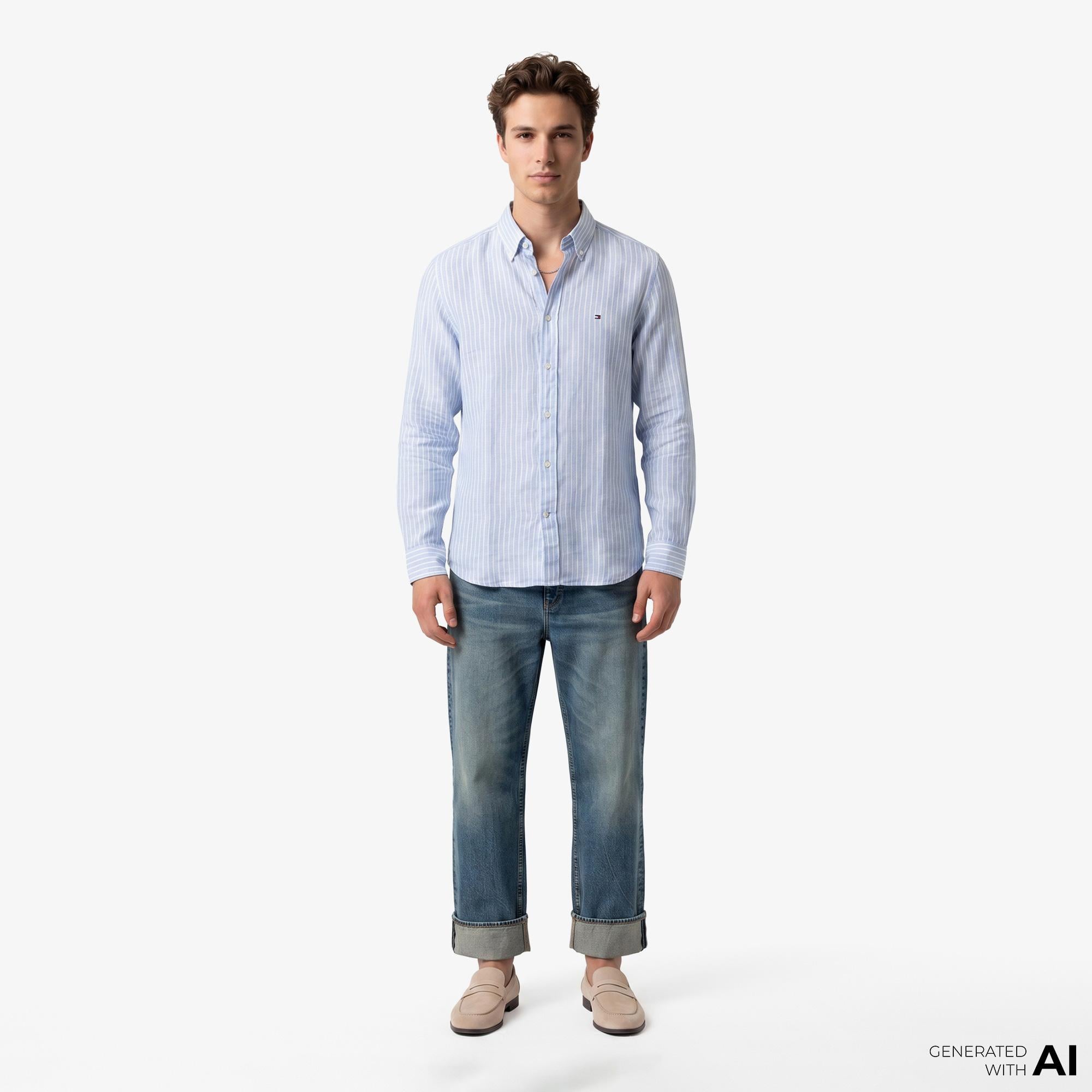 Tommy Hilfiger Seasonal Quality Erkek Mavi Keten Gömlek