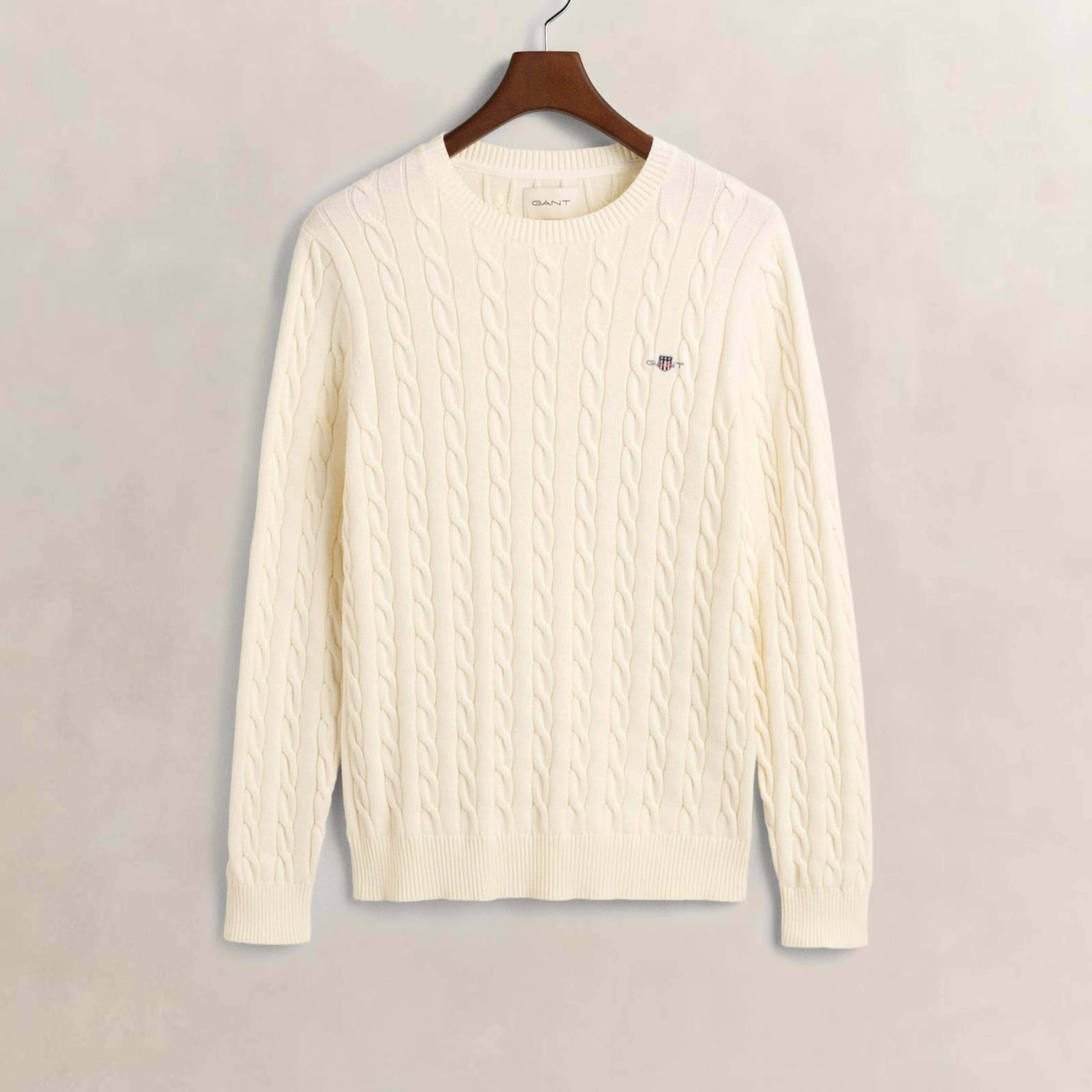 GANT Erkek Krem Regular Fit Bisiklet Yaka Örgü Kazak