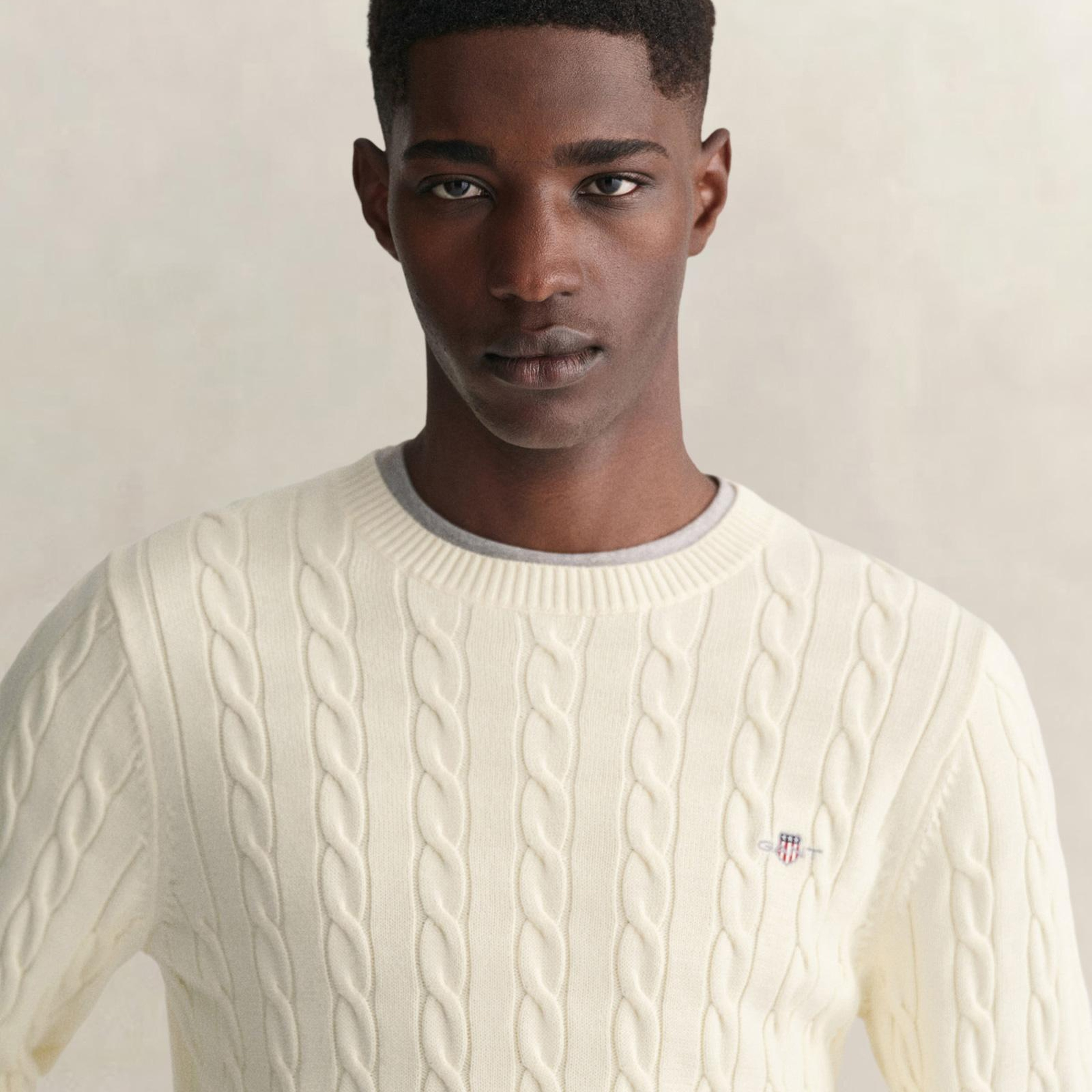 GANT Erkek Krem Regular Fit Bisiklet Yaka Örgü Kazak