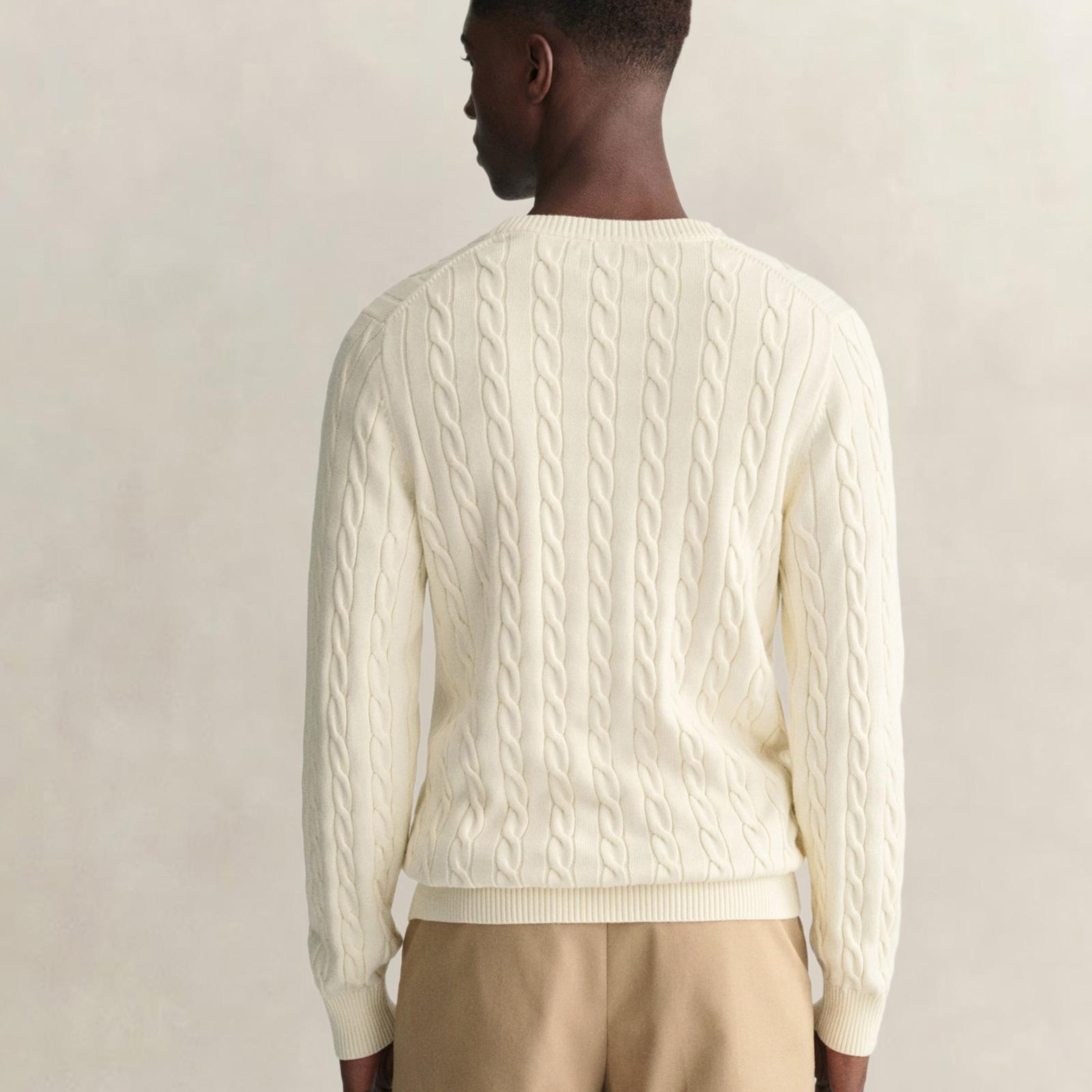 GANT Erkek Krem Regular Fit Bisiklet Yaka Örgü Kazak