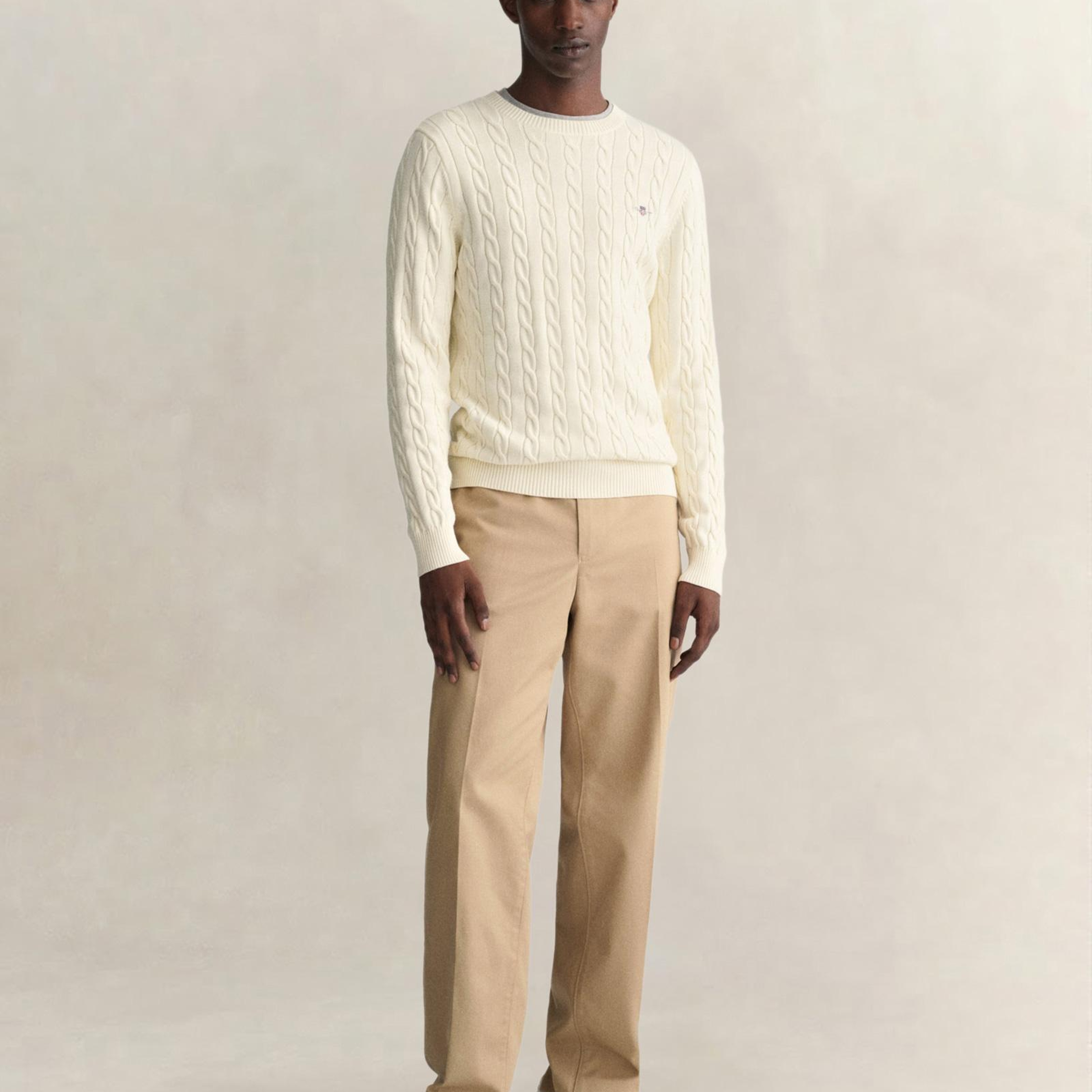 GANT Erkek Krem Regular Fit Bisiklet Yaka Örgü Kazak