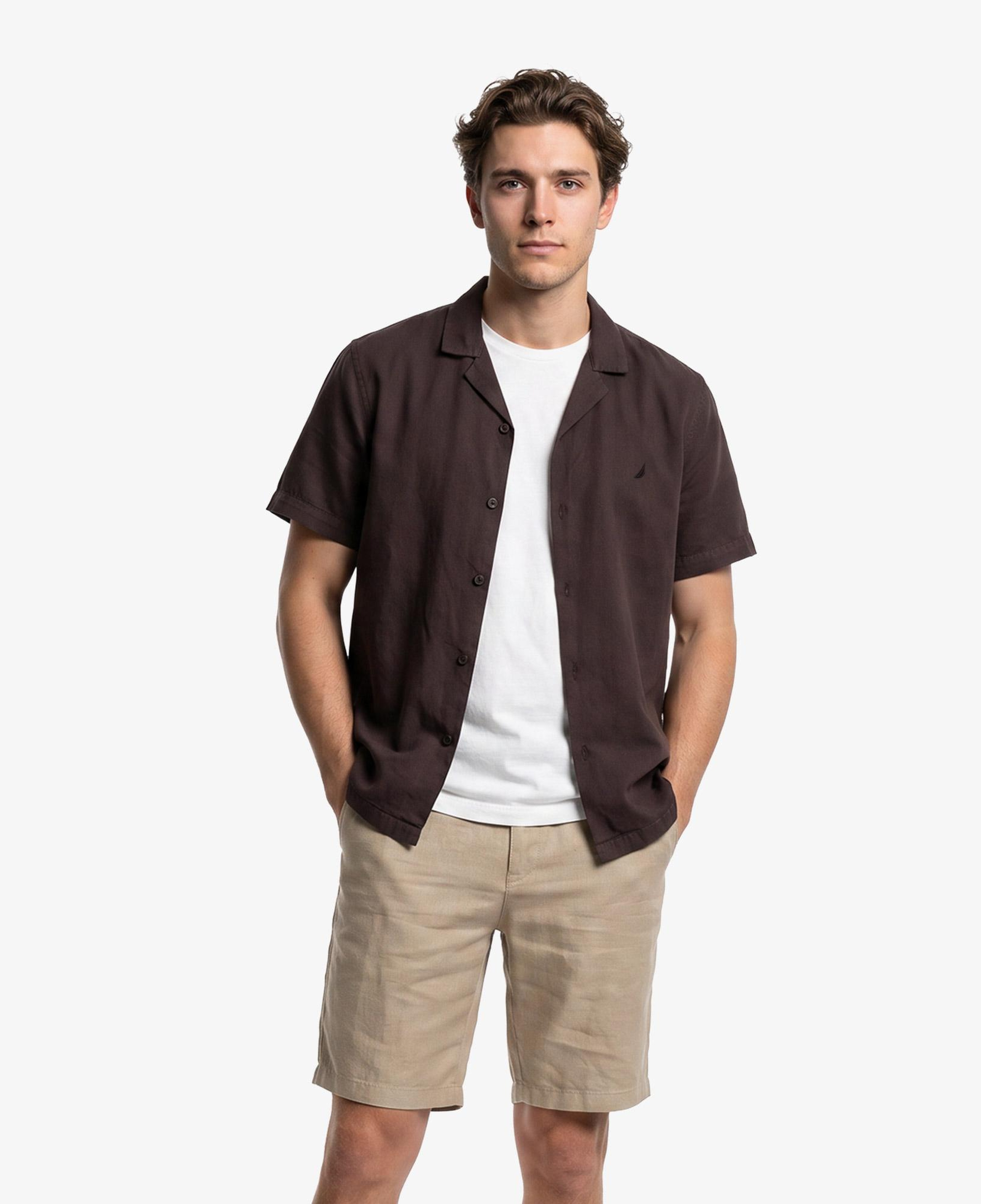 Nautica Erkek Kahverengi Regular Fit Kısa Kollu Gömlek