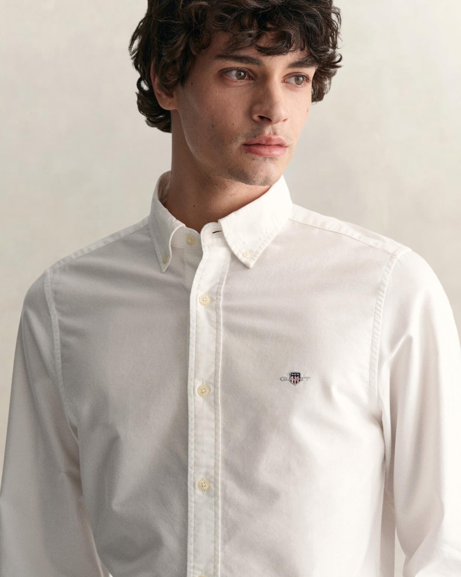 GANT Erkek Beyaz Slim Fit Klasik Yaka Oxford Gömlek
