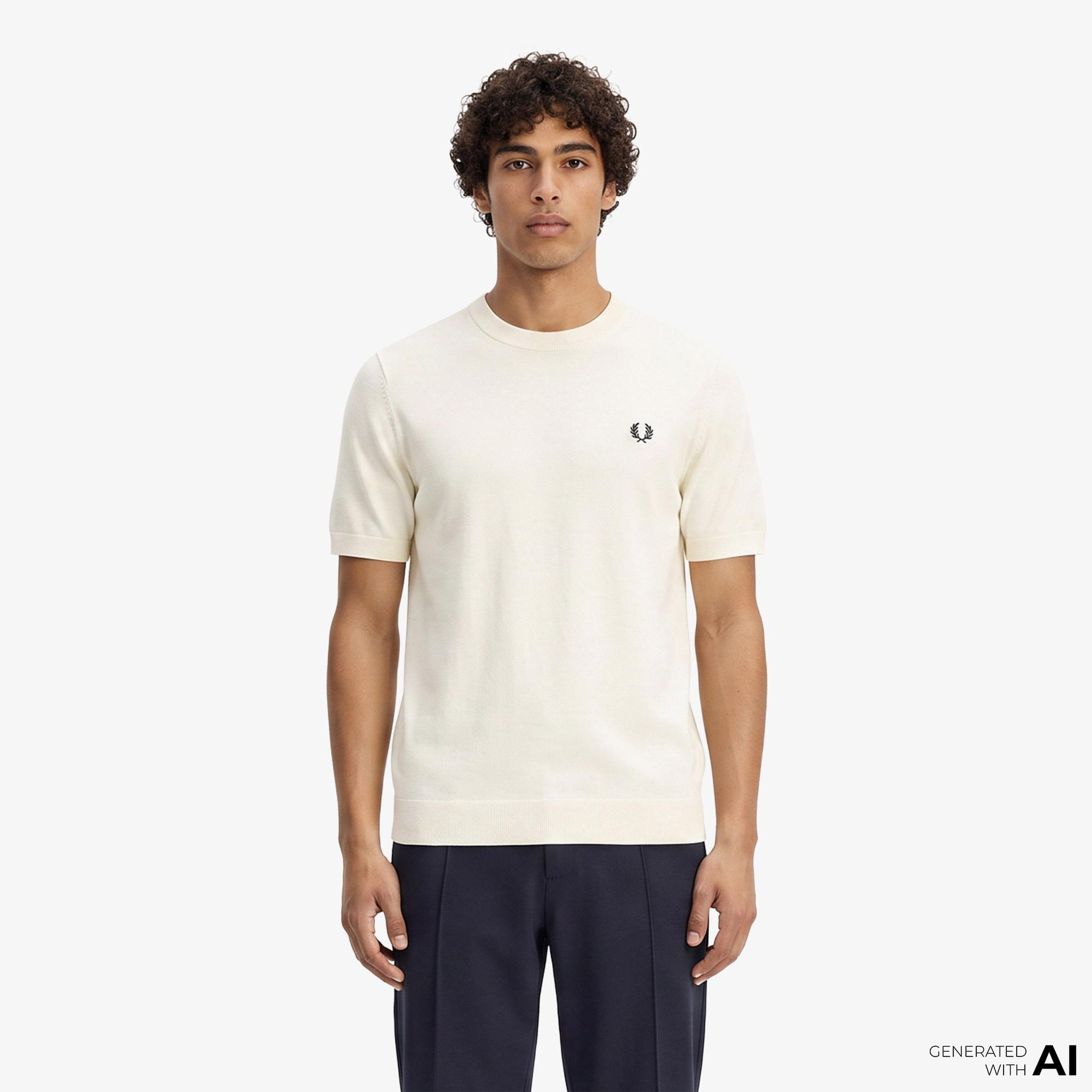 Fred Perry Erkek Krem T-Shirt