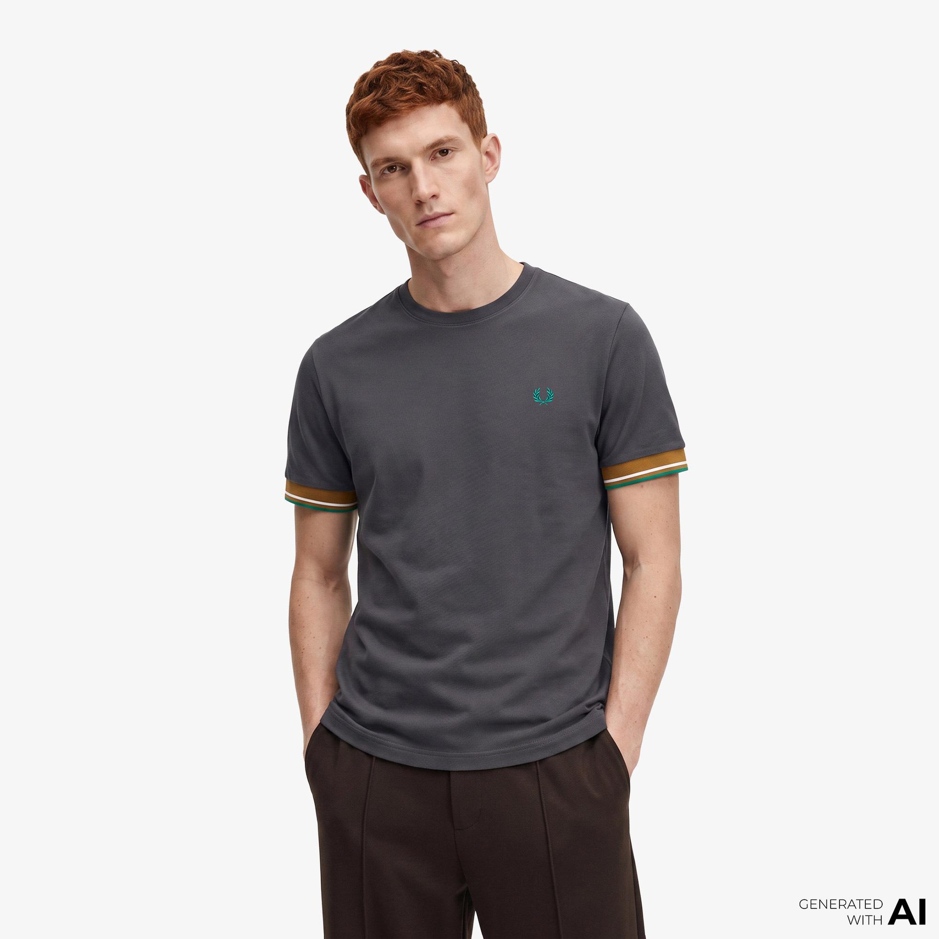 Fred Perry Twin Tipped Cuff Erkek Gri T-Shirt