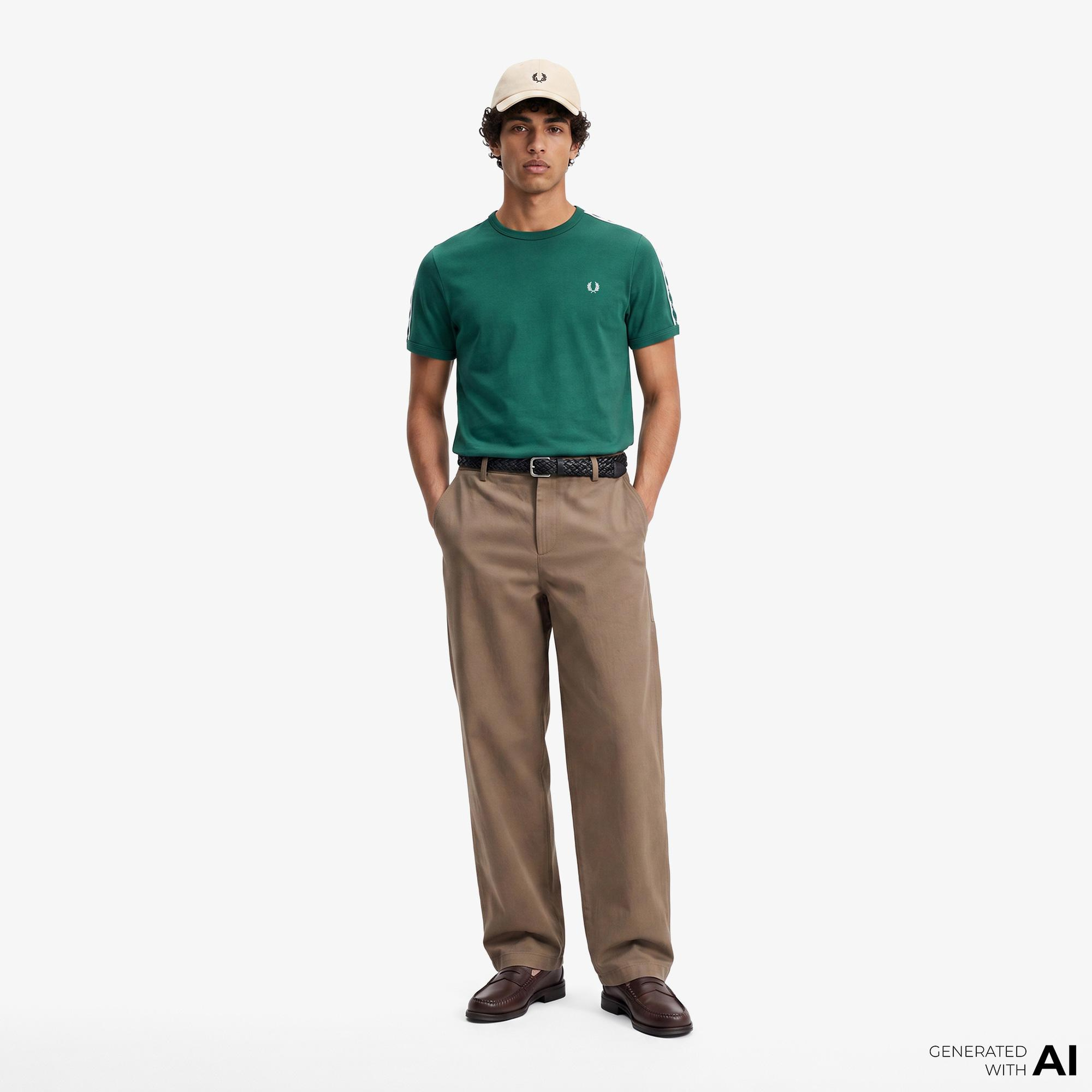 Fred Perry Contrast Tape Ringer Erkek Yeşil T-Shirt