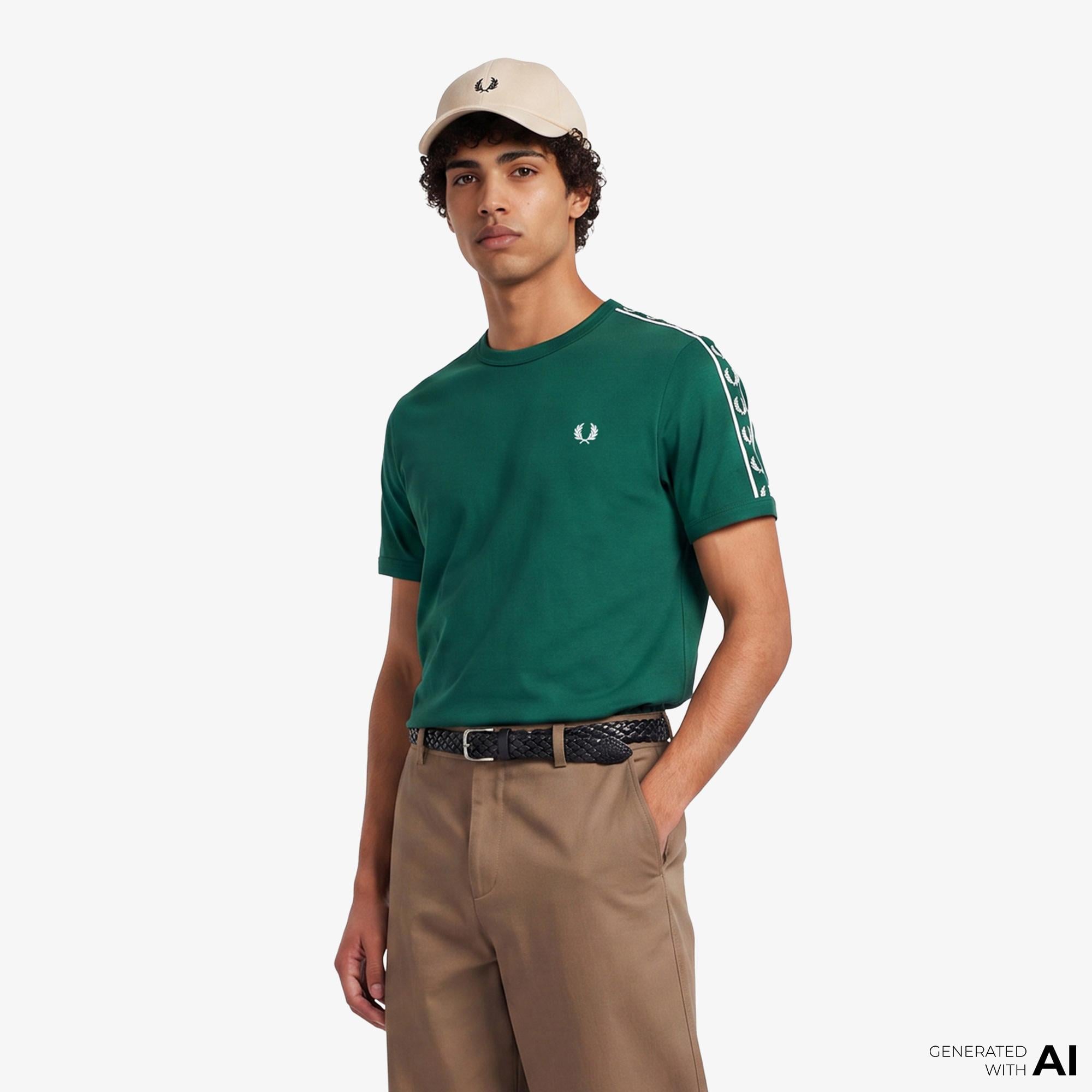 Fred Perry Contrast Tape Ringer Erkek Yeşil T-Shirt