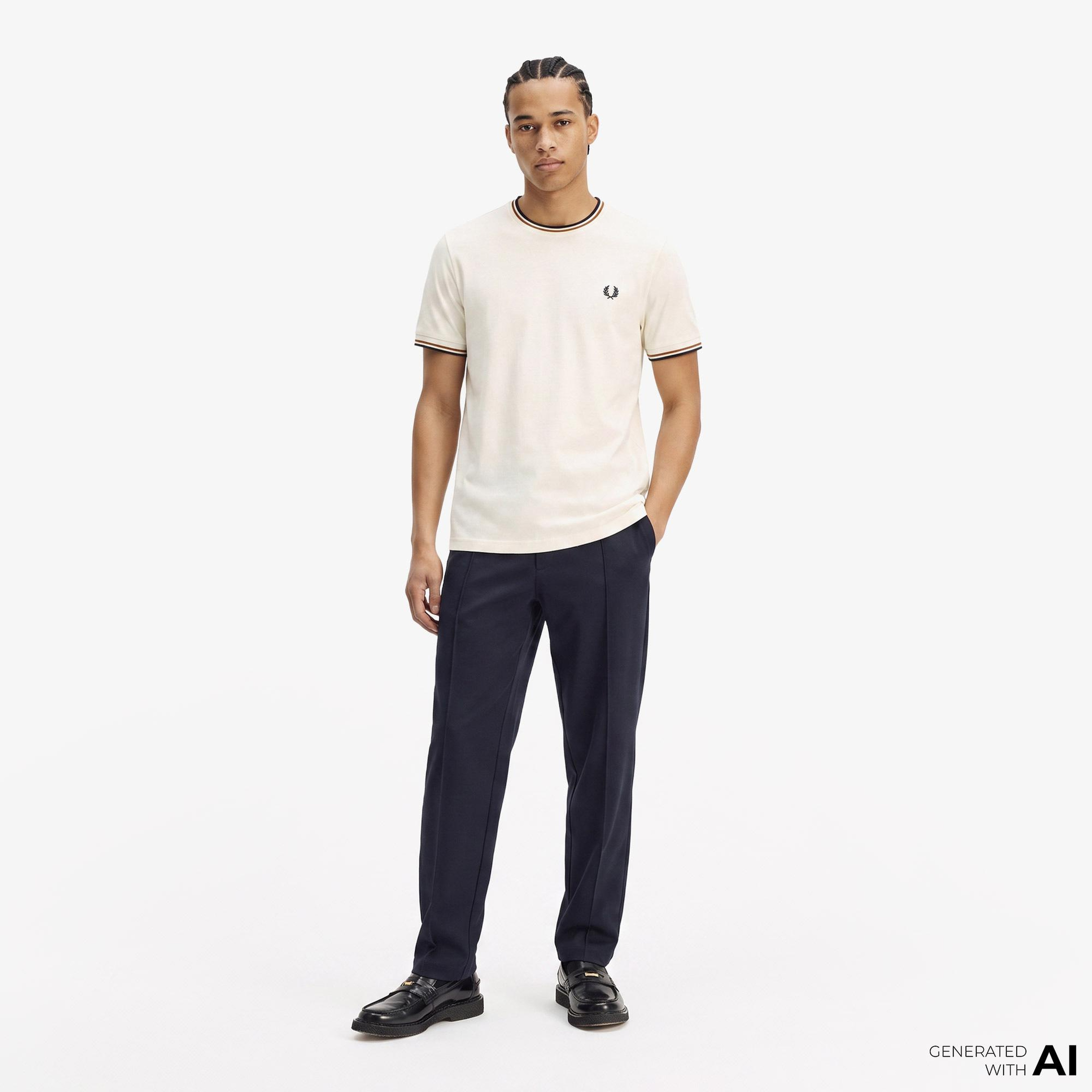 Fred Perry Twin Tipped Erkek Krem T-Shirt