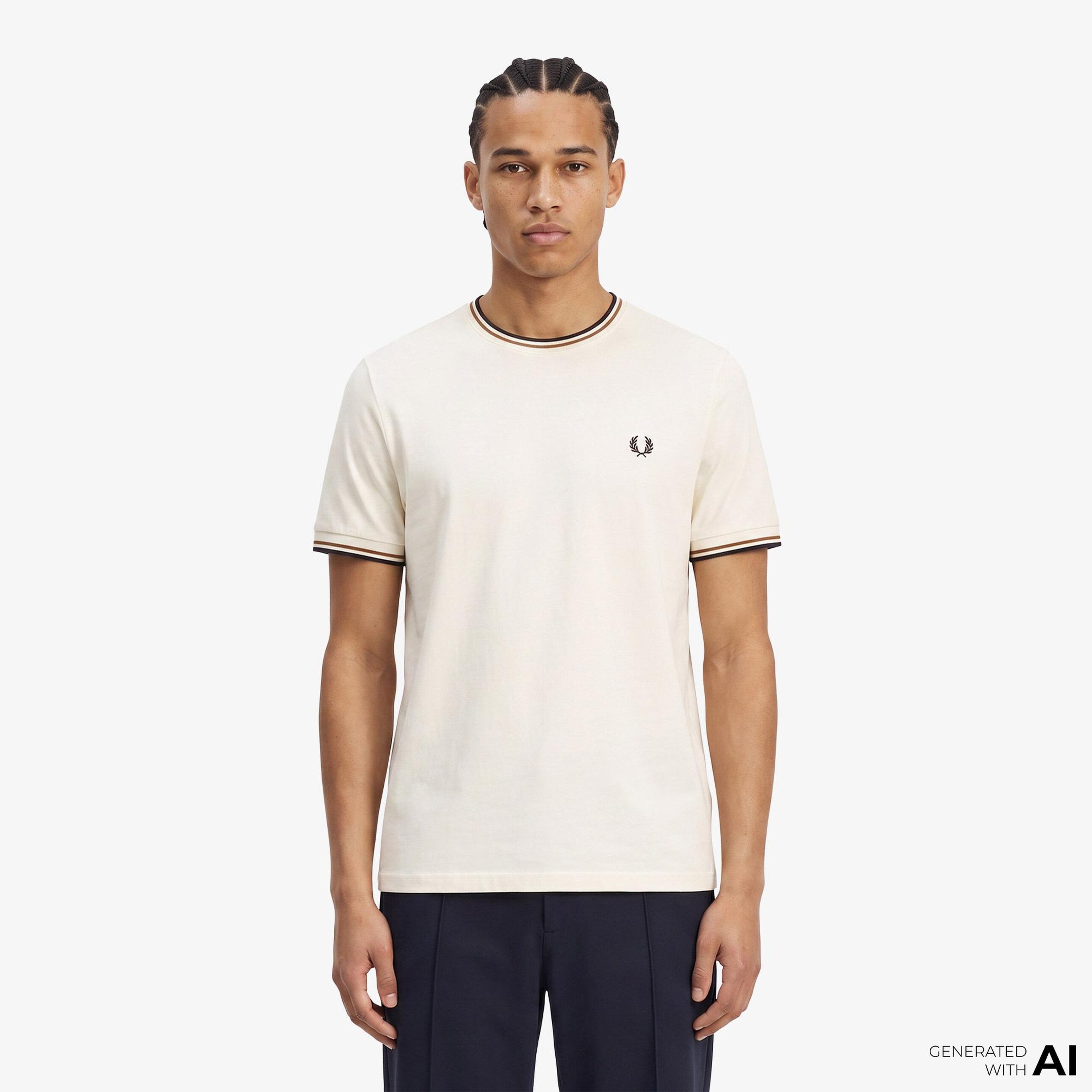 Fred Perry Twin Tipped Erkek Krem T-Shirt
