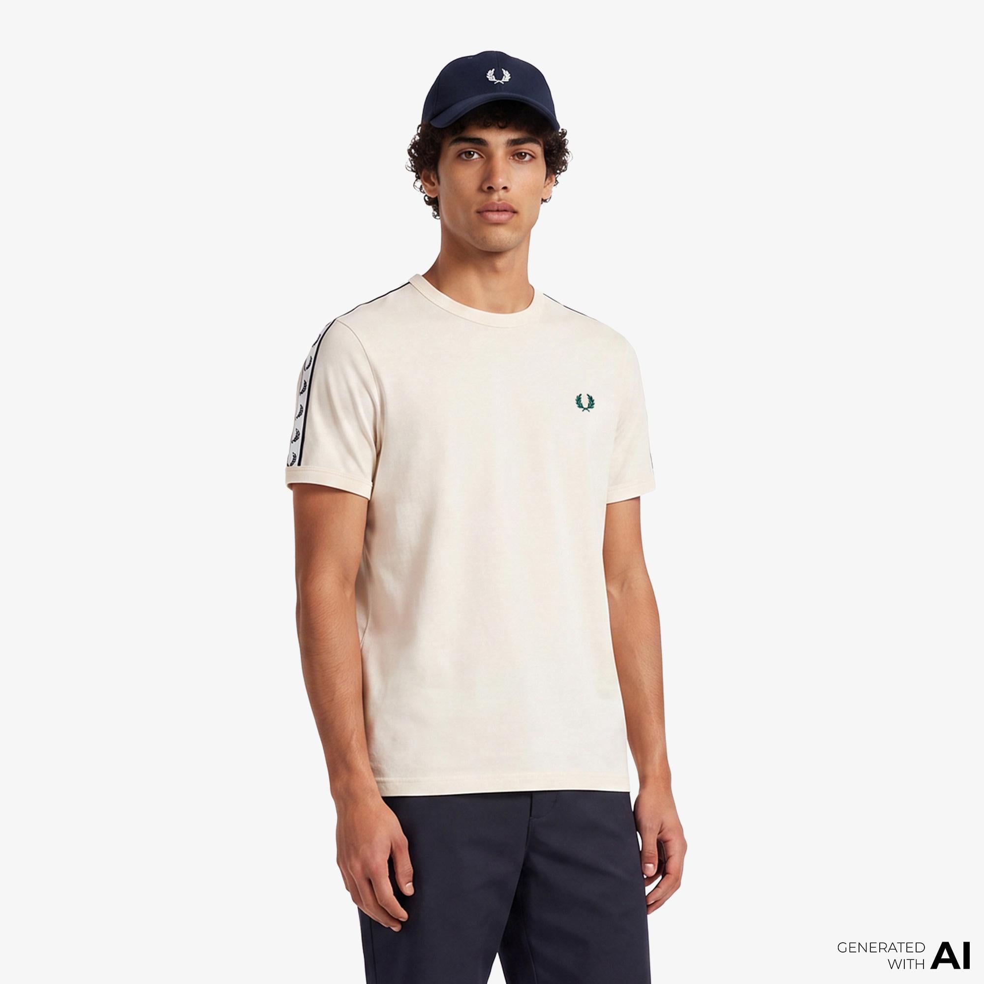 Fred Perry Contrast Tape Ringer Erkek Krem T-Shirt