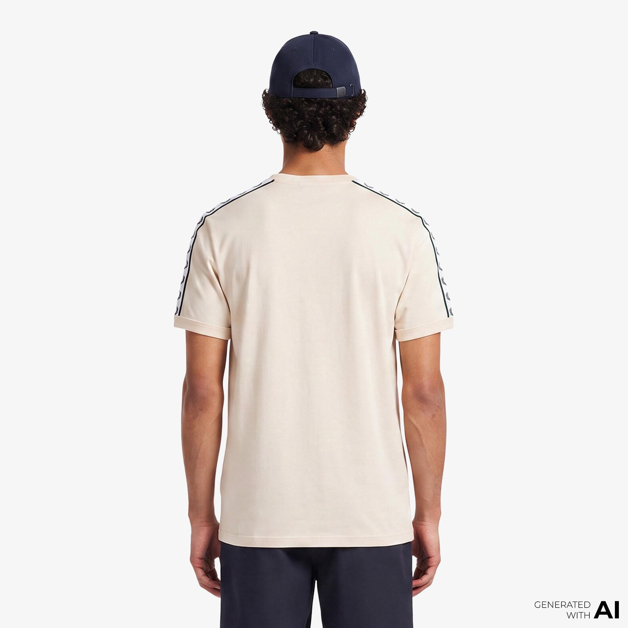 Fred Perry Contrast Tape Ringer Erkek Krem T-Shirt