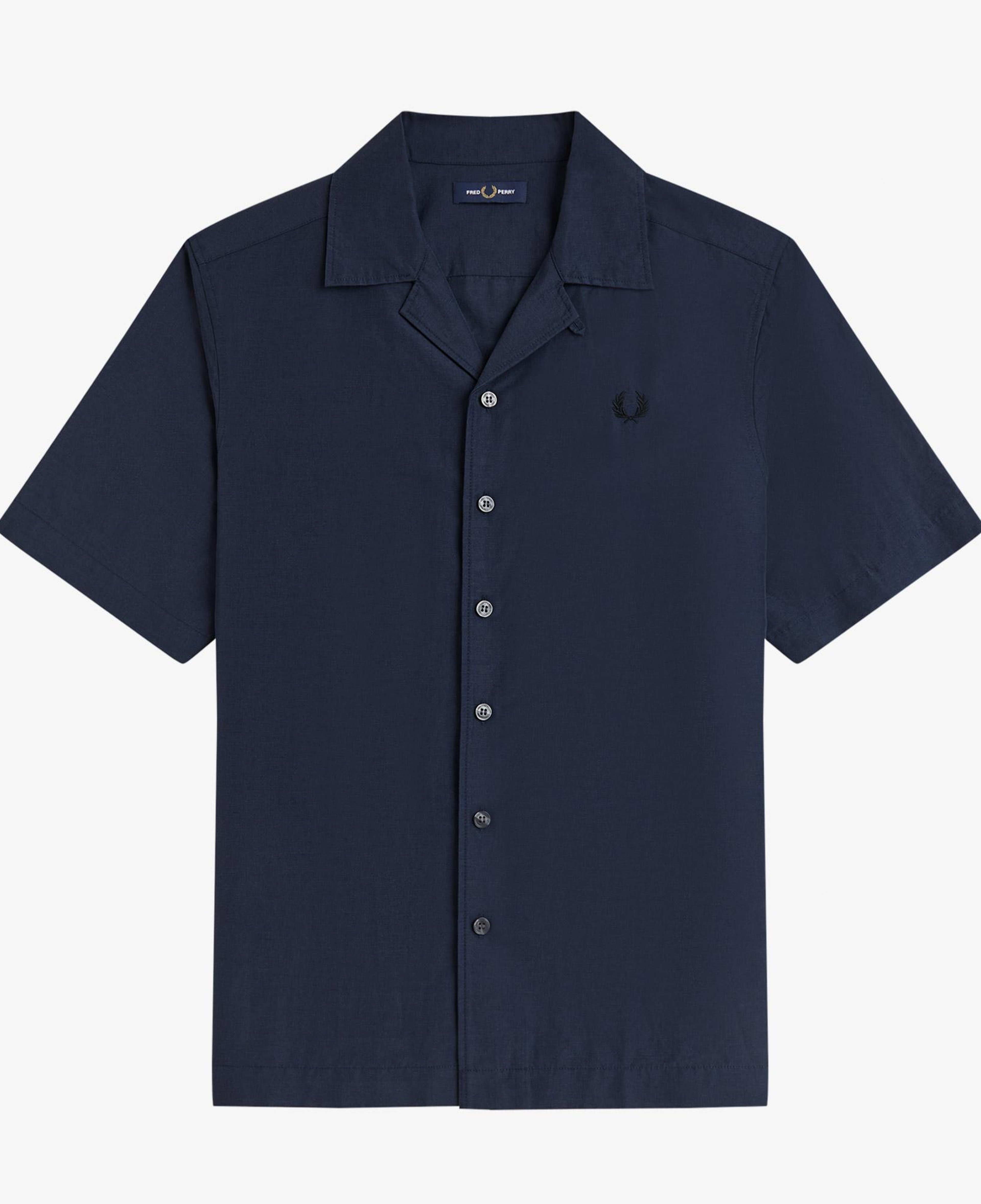 Fred Perry Keten Karışımlı Revere Collar Erkek Koyu Mavi Gömlek