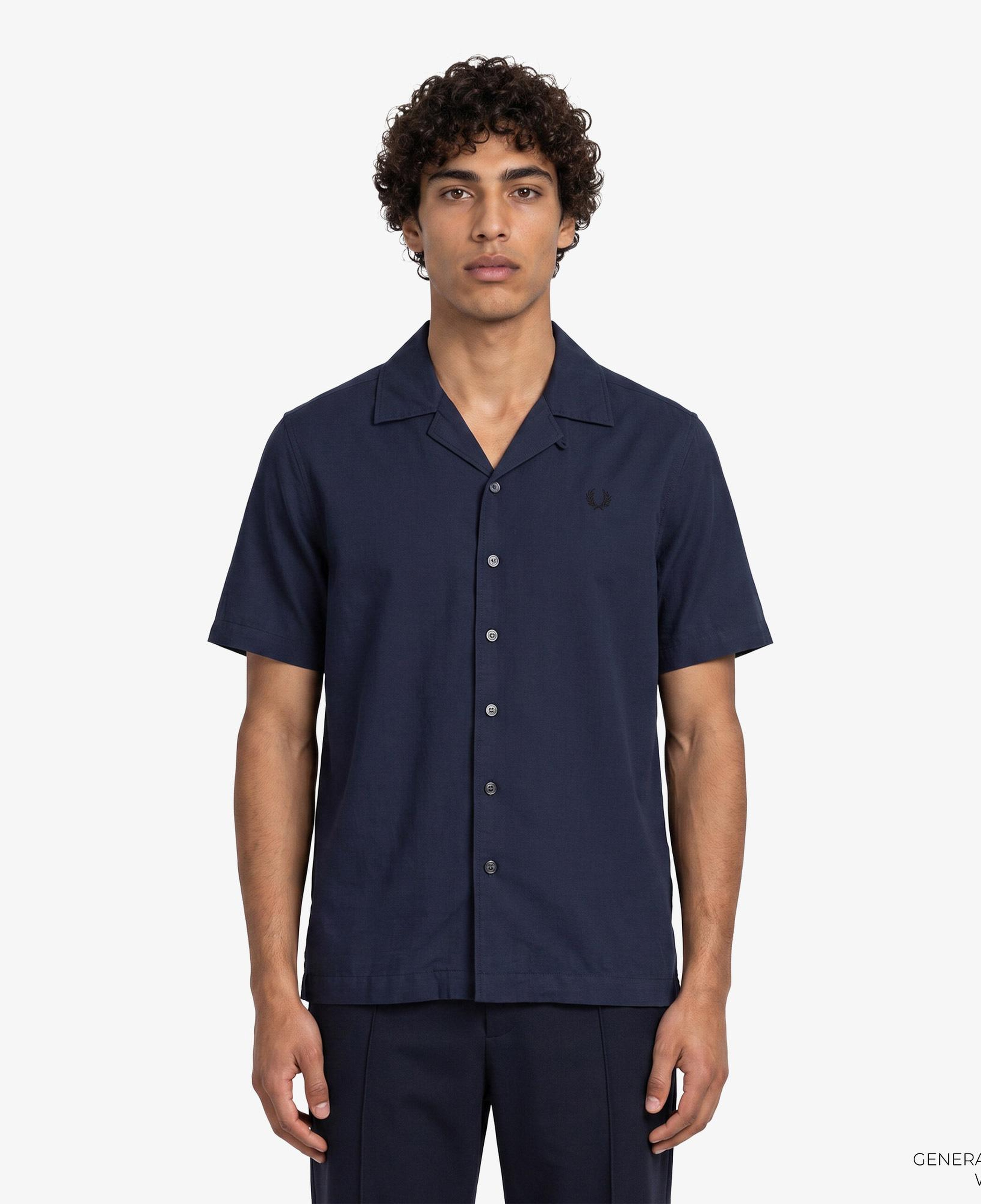 Fred Perry Keten Karışımlı Revere Collar Erkek Koyu Mavi Gömlek