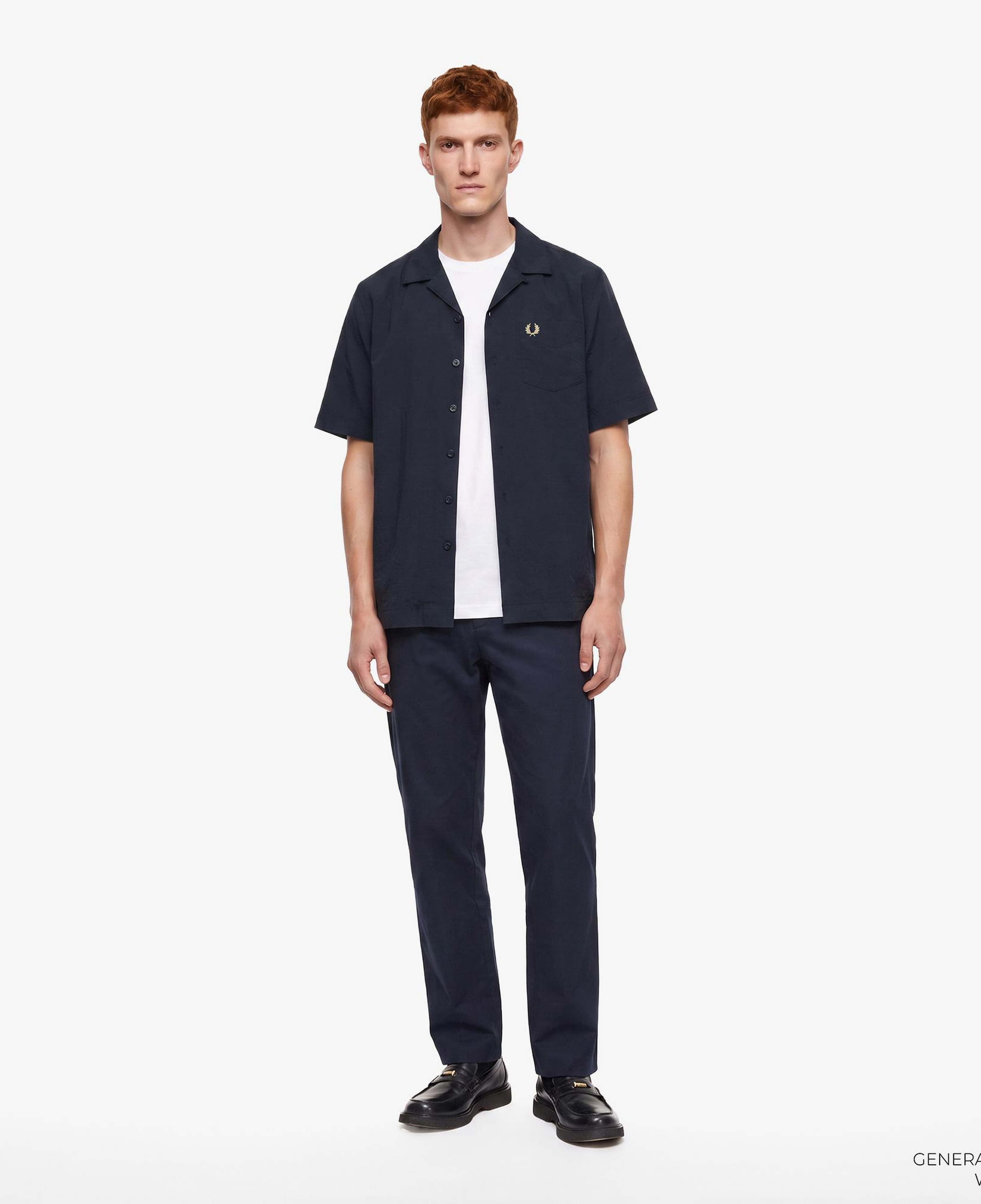 Fred Perry Seersucker Revere Collar Erkek Lacivert Gömlek