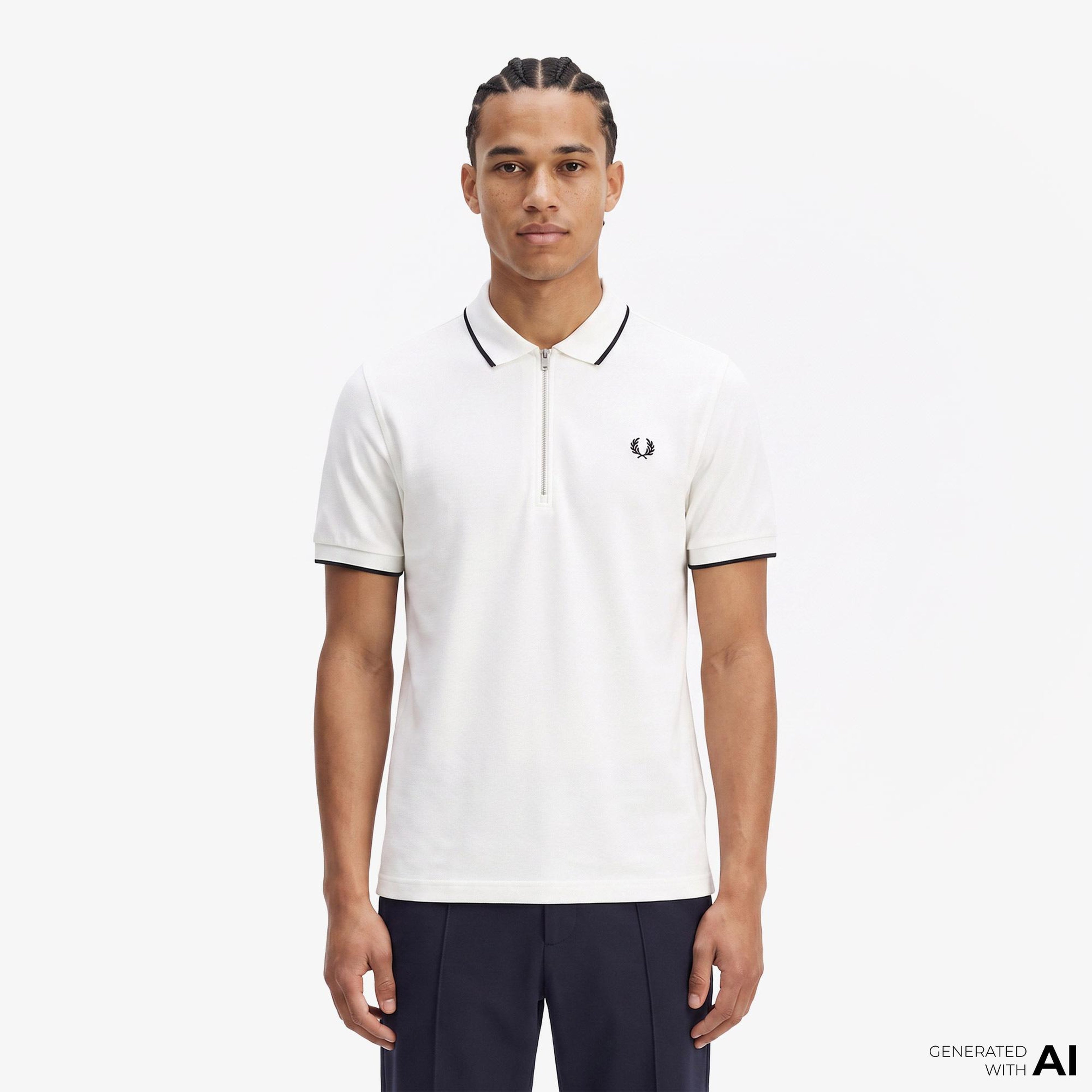 Fred Perry Crepe Pique Erkek Beyaz Polo